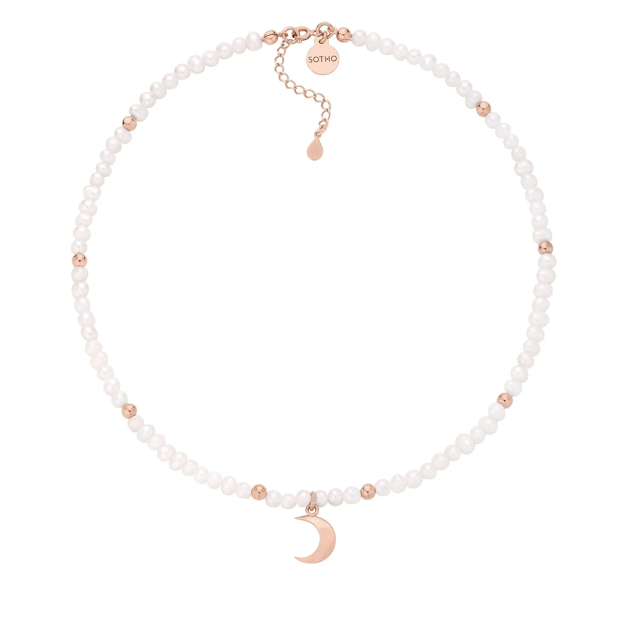 Naszyjnik z pereł naturalnych zdobiony księżycem z różowego złota