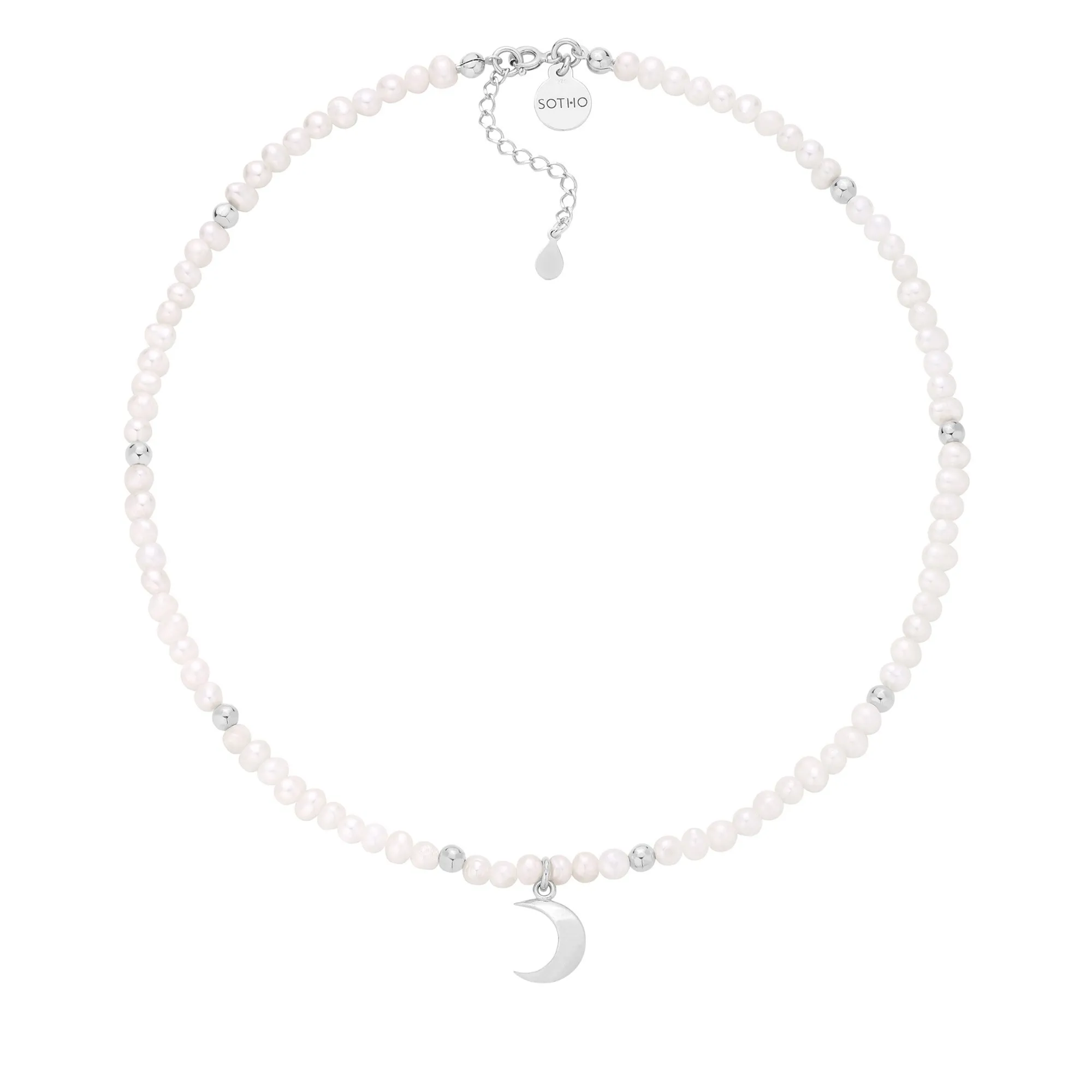 Srebrny naszyjnik z pereł naturalnych zdobiony księżycem