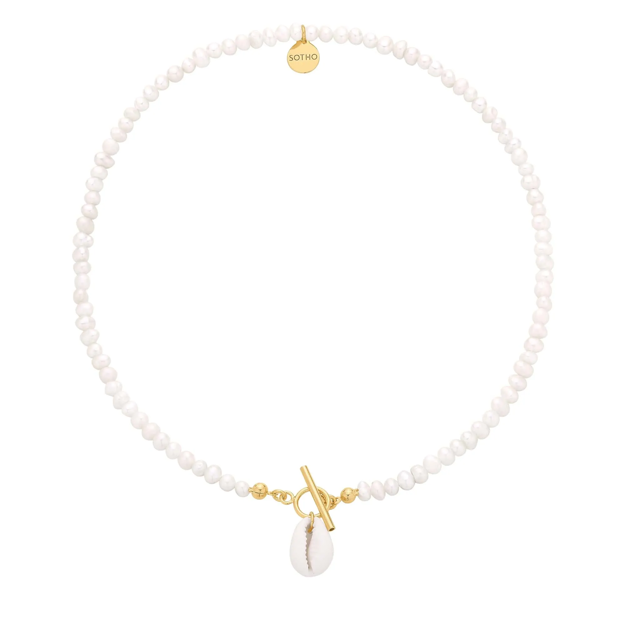 Złoty naszyjnik z pereł naturalnych z muszelką