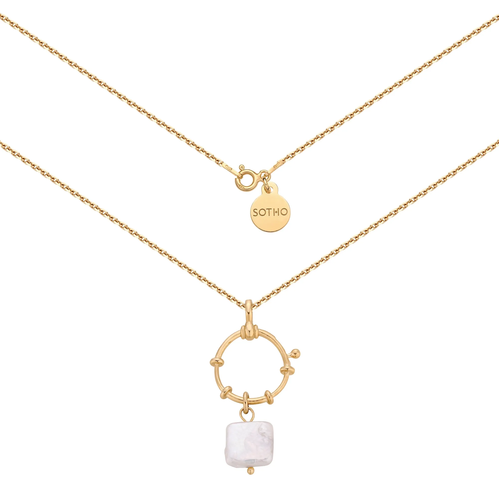 Złoty naszyjnik z ozdobnym zapięciem i naturalną perłą : Długość - 45cm