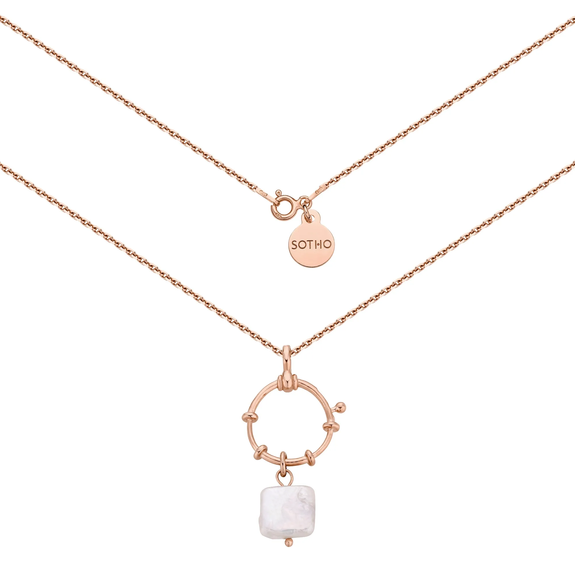 Naszyjnik z różowego złota z ozdobnym zapięciem i naturalną perłą : Długość - 40cm