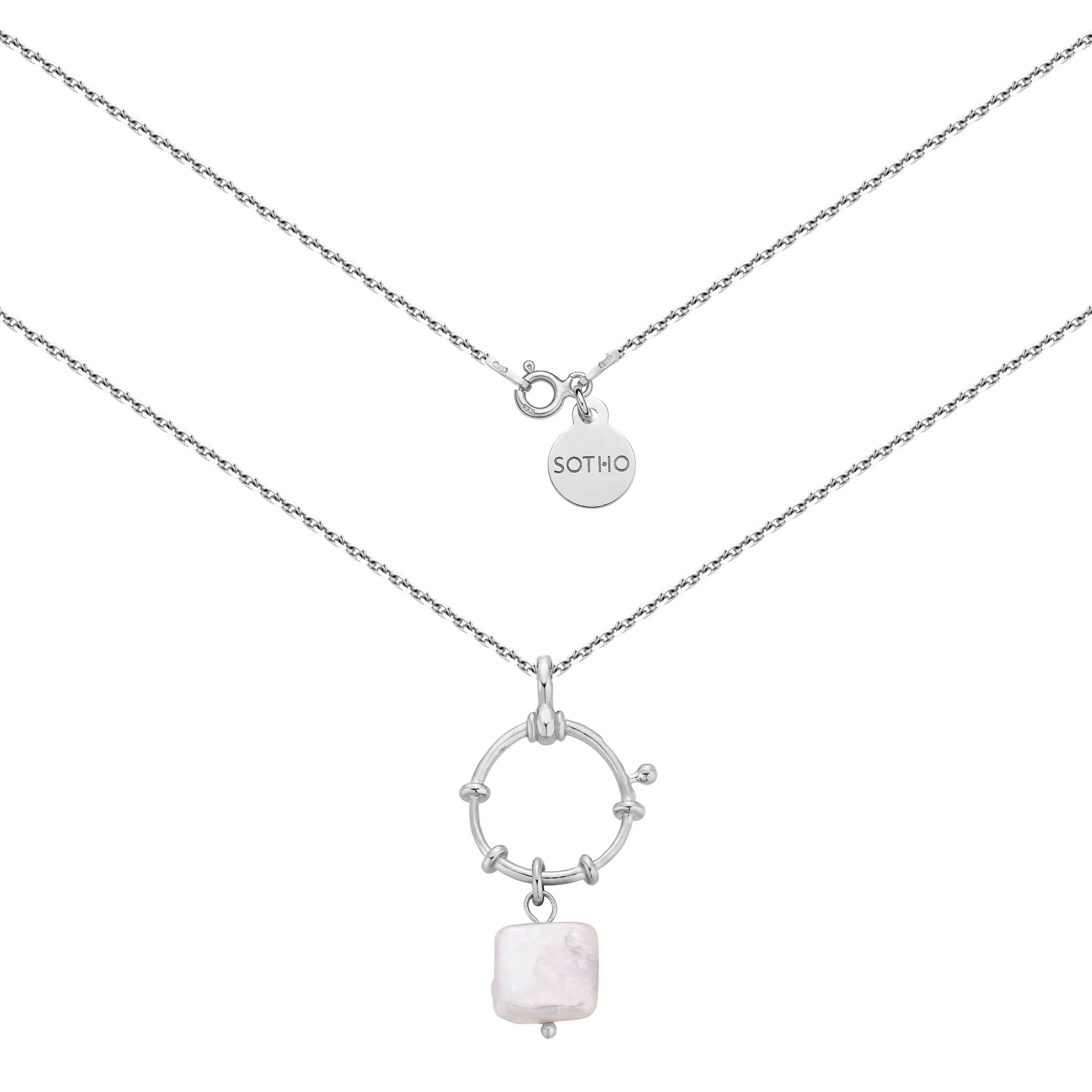 Srebrny naszyjnik z ozdobnym zapięciem i naturalną perłą : Długość - 50cm