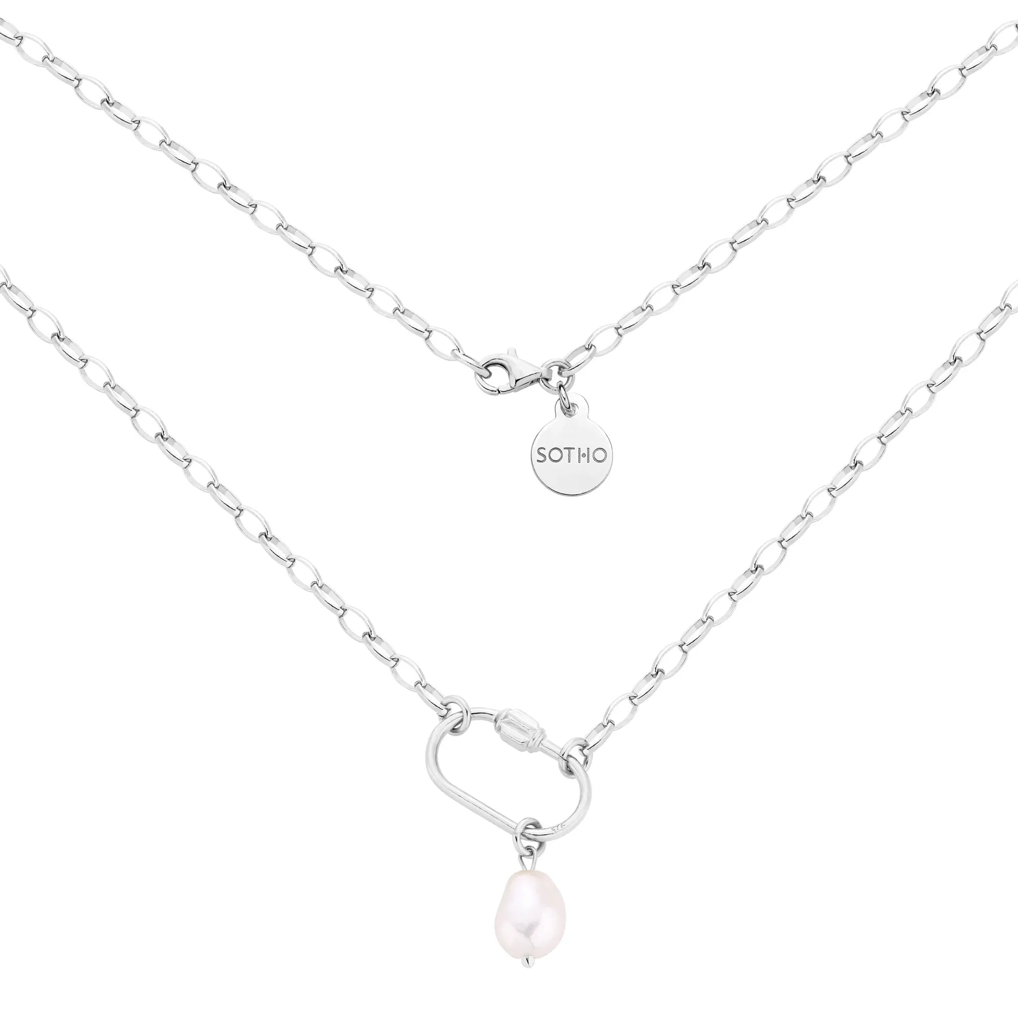 Srebrny naszyjnik z ozdobnym zapięciem i naturalną perłą : Długość - 45cm