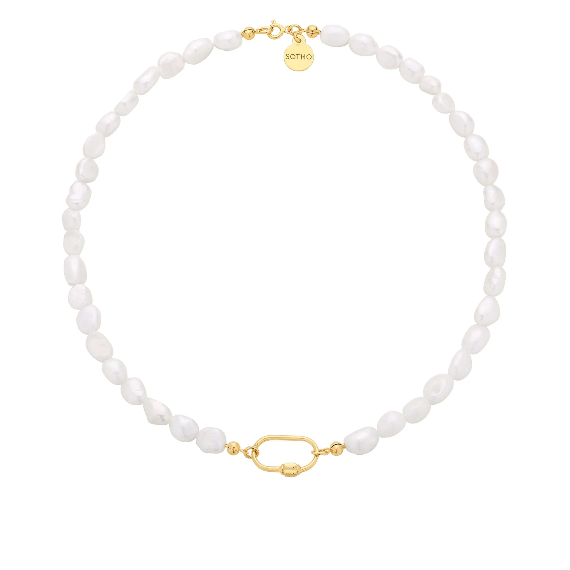 Złoty naszyjnik z pereł naturalnych z ozdobnym zapięciem