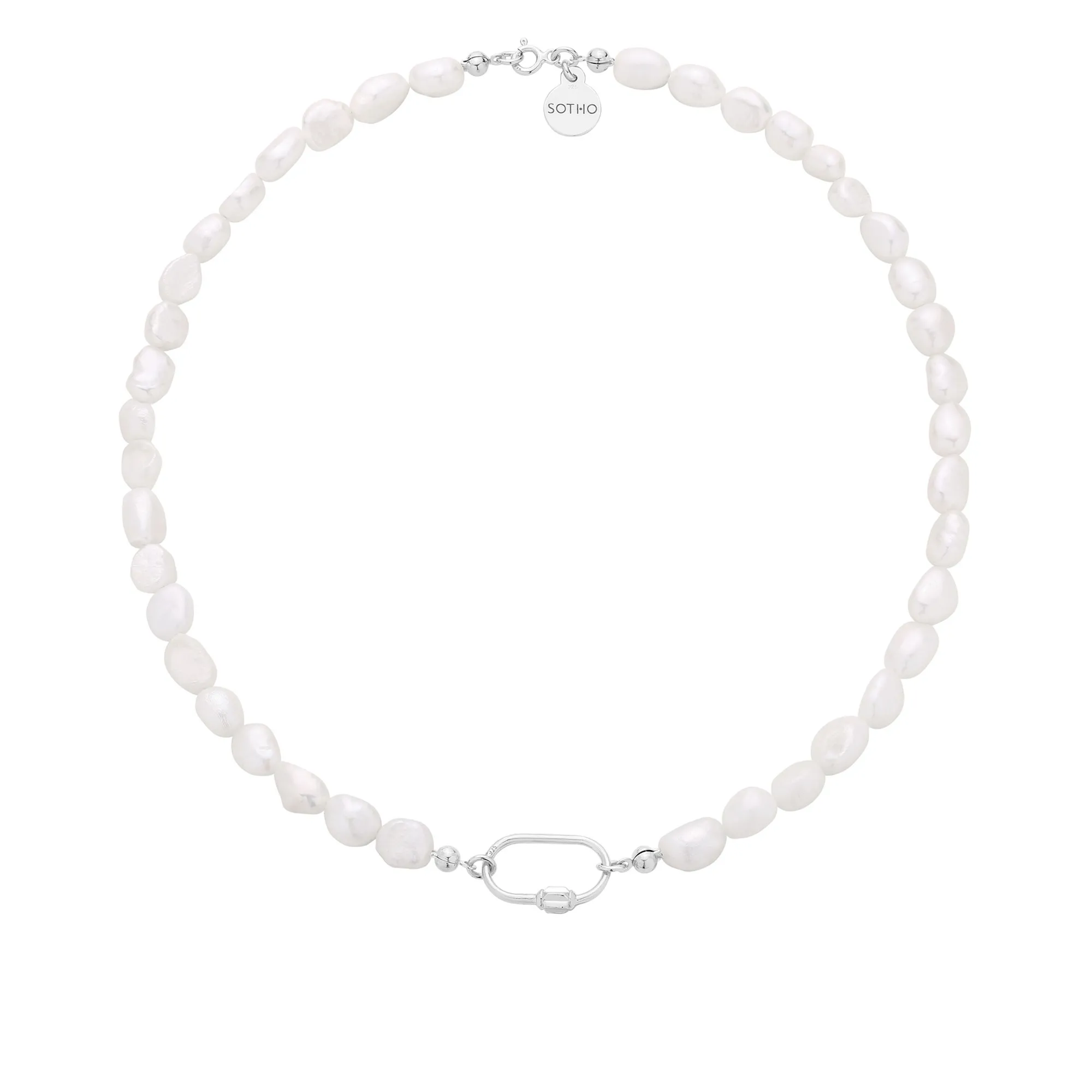 Srebrny naszyjnik z pereł naturalnych z ozdobnym zapięciem