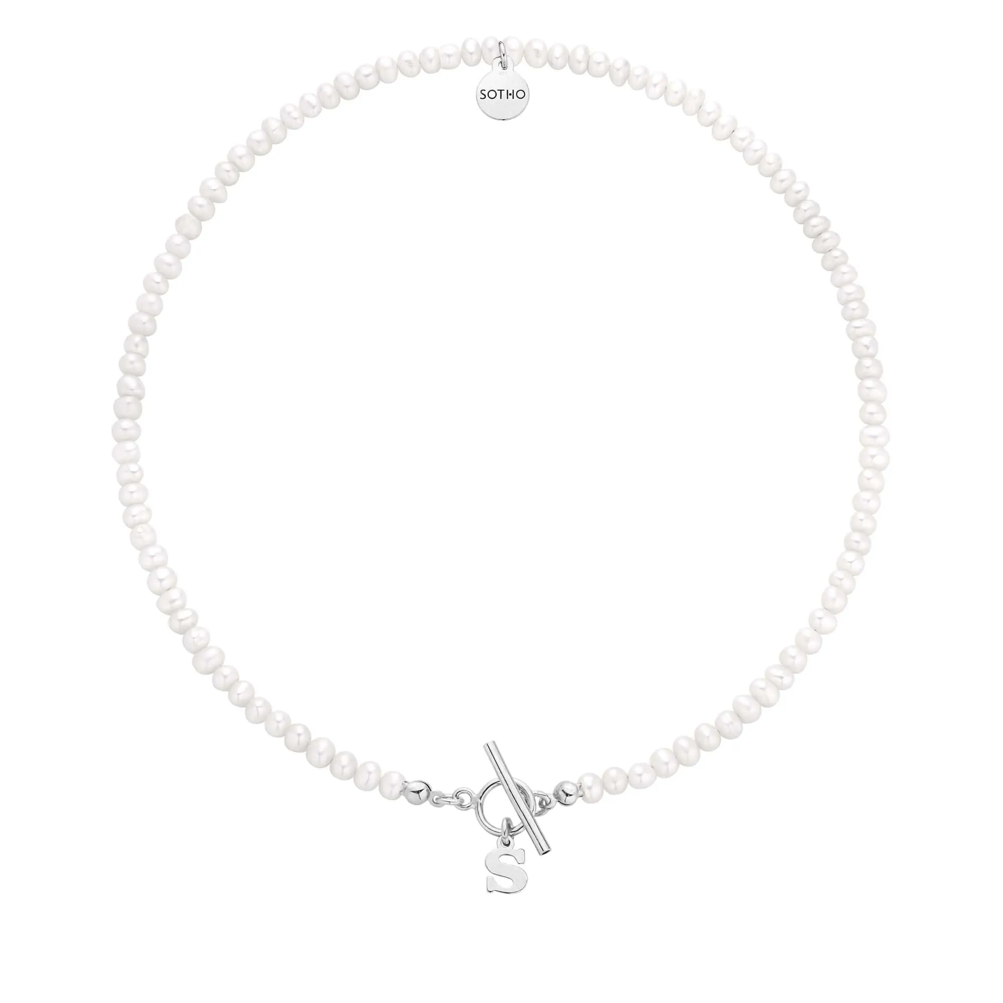 Srebrny naszyjnik z pereł naturalnych z literką : Długość - 50cm, LiTERKI - G