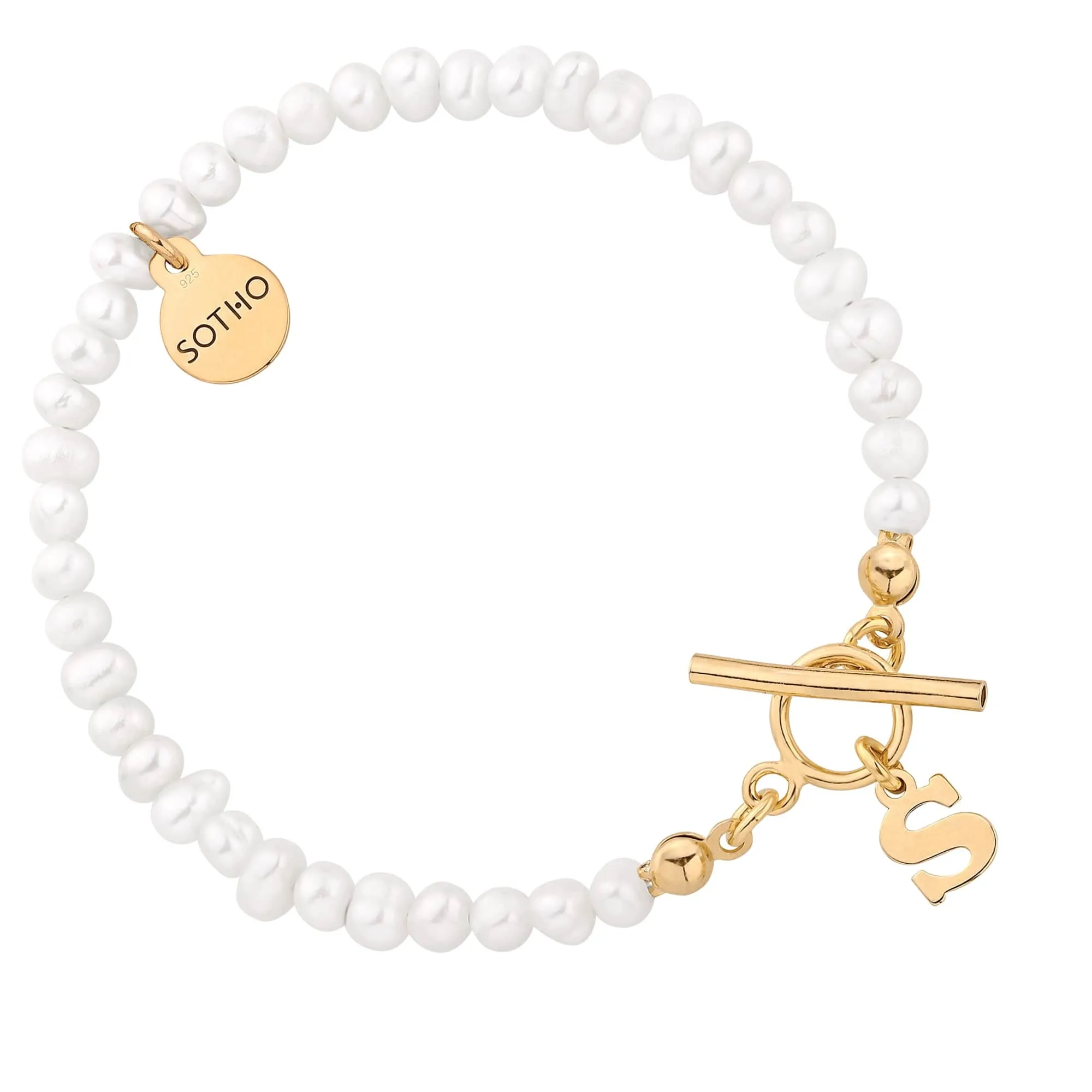 Złota bransoletka z pereł naturalnych z literką : LiTERKI - 7