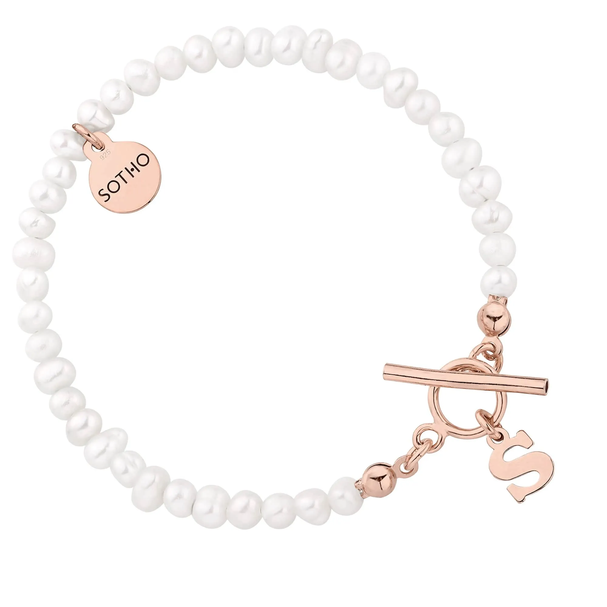 Bransoletka z pereł naturalnych z literką z różowego złota : LiTERKI - J