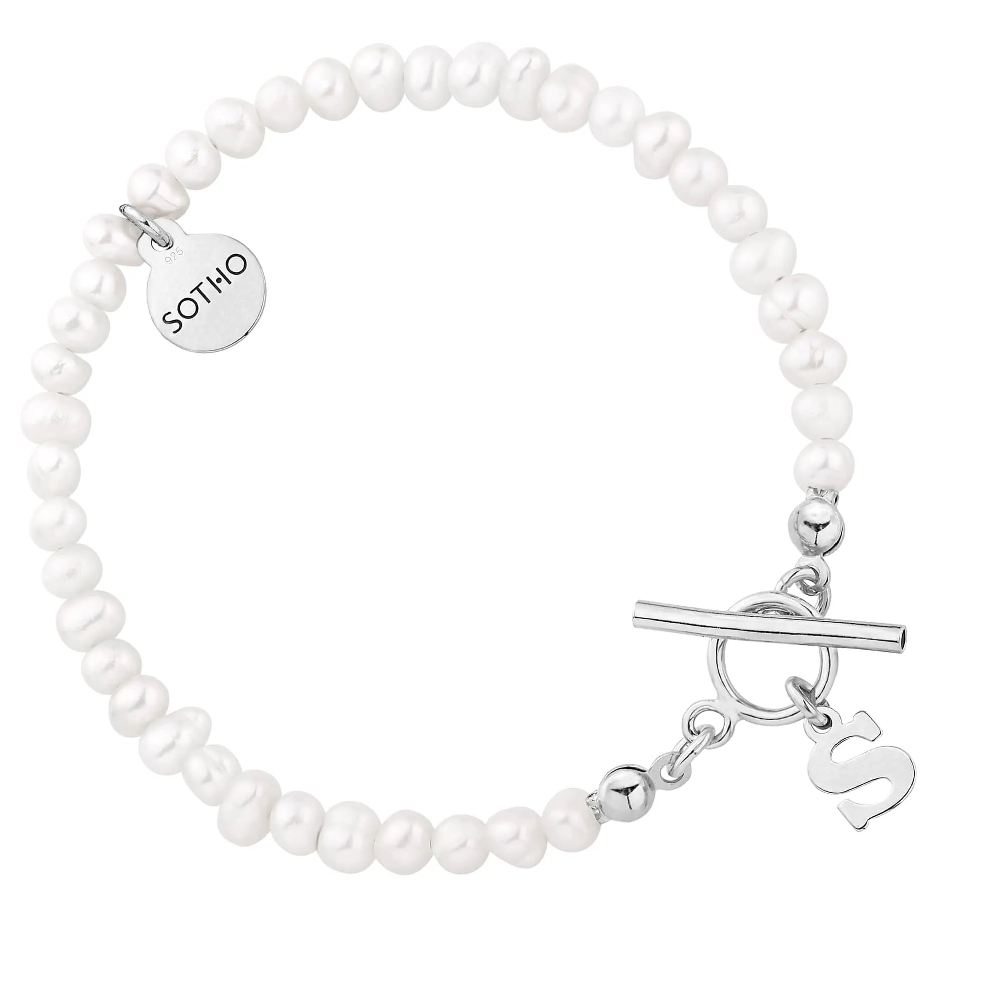 Srebrna bransoletka z pereł naturalnych z literką : LiTERKI - 0