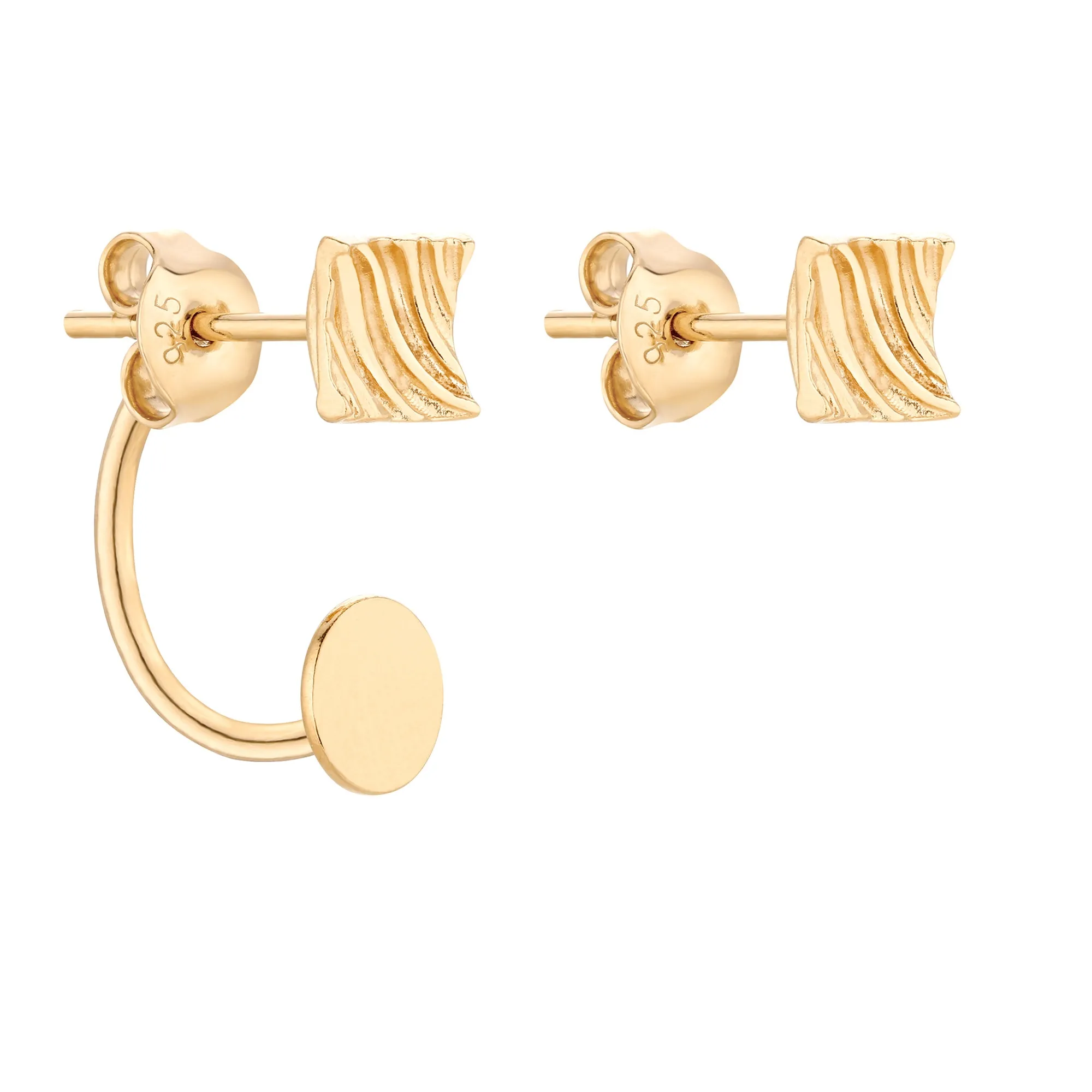 Złote asymetryczne kolczyki z ozdobnymi kwadratami