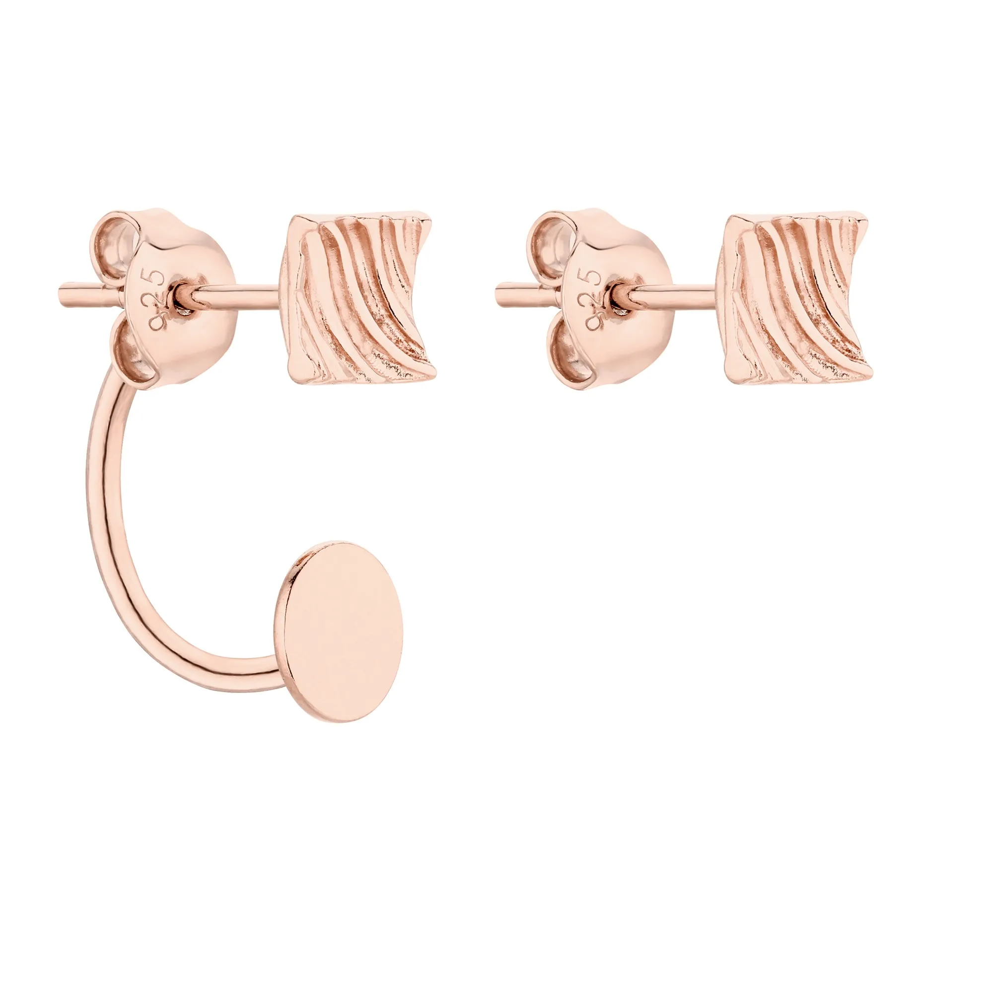Asymetryczne kolczyki z ozdobnymi kwadratami z różowego złota