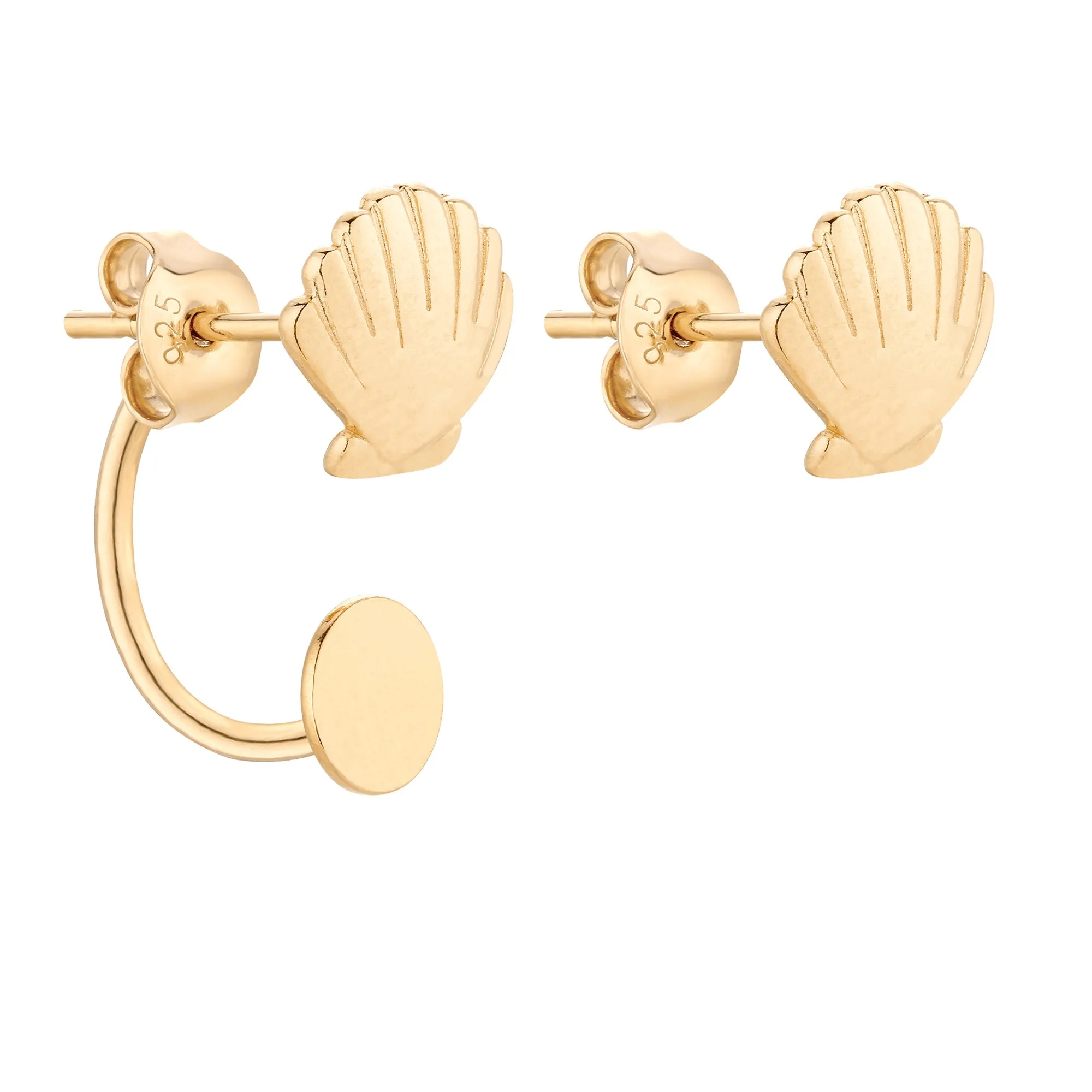 Złote asymetryczne kolczyki z muszelkami