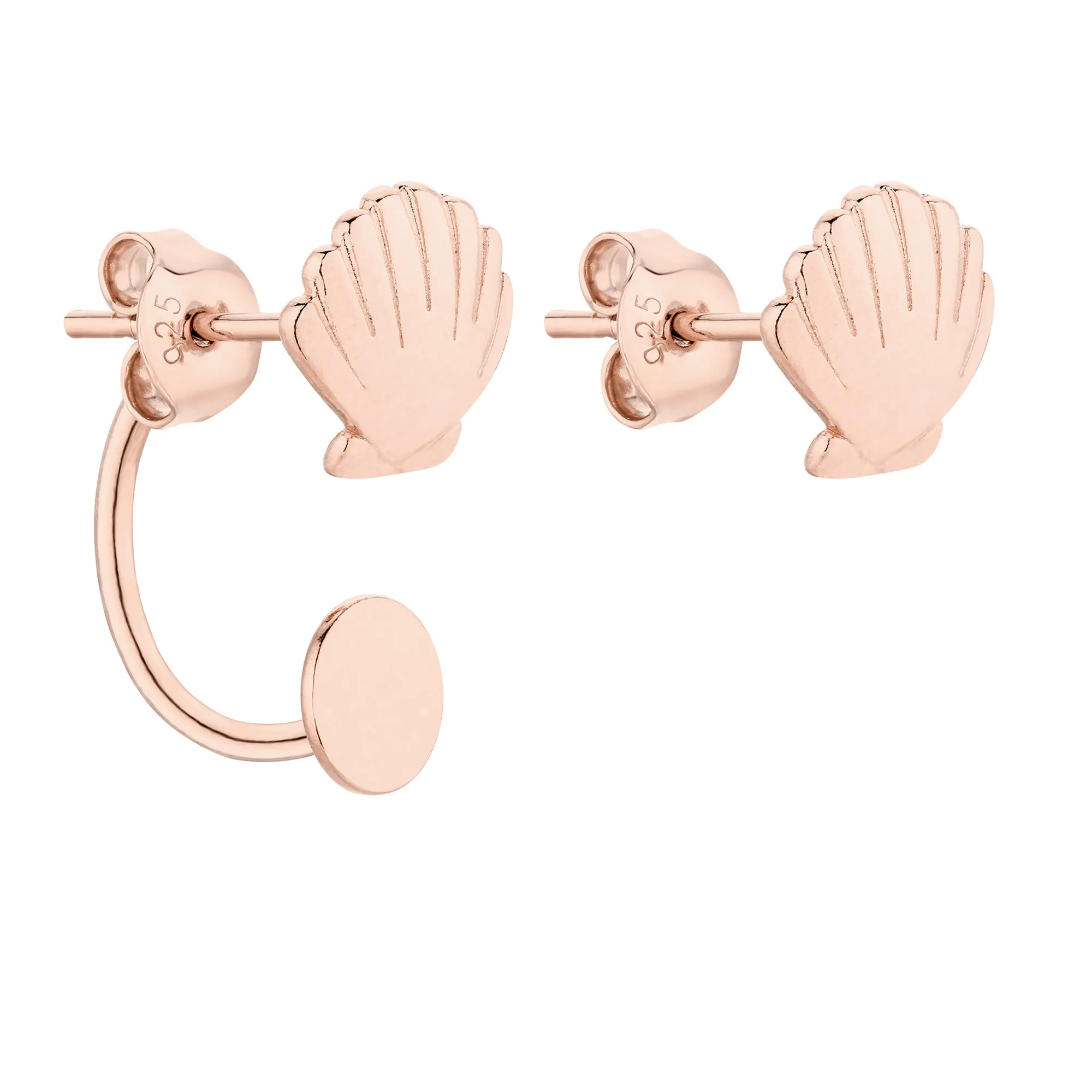 Asymetryczne kolczyki z muszelkami z różowego złota