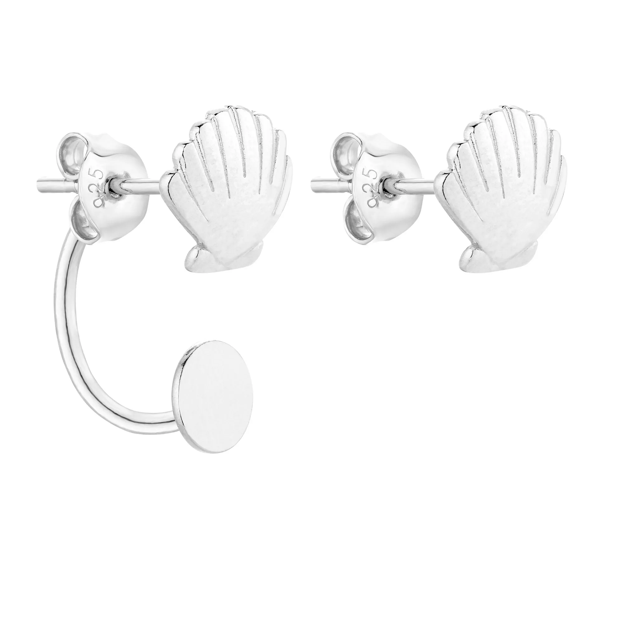 Srebrne asymetryczne kolczyki z muszelkami