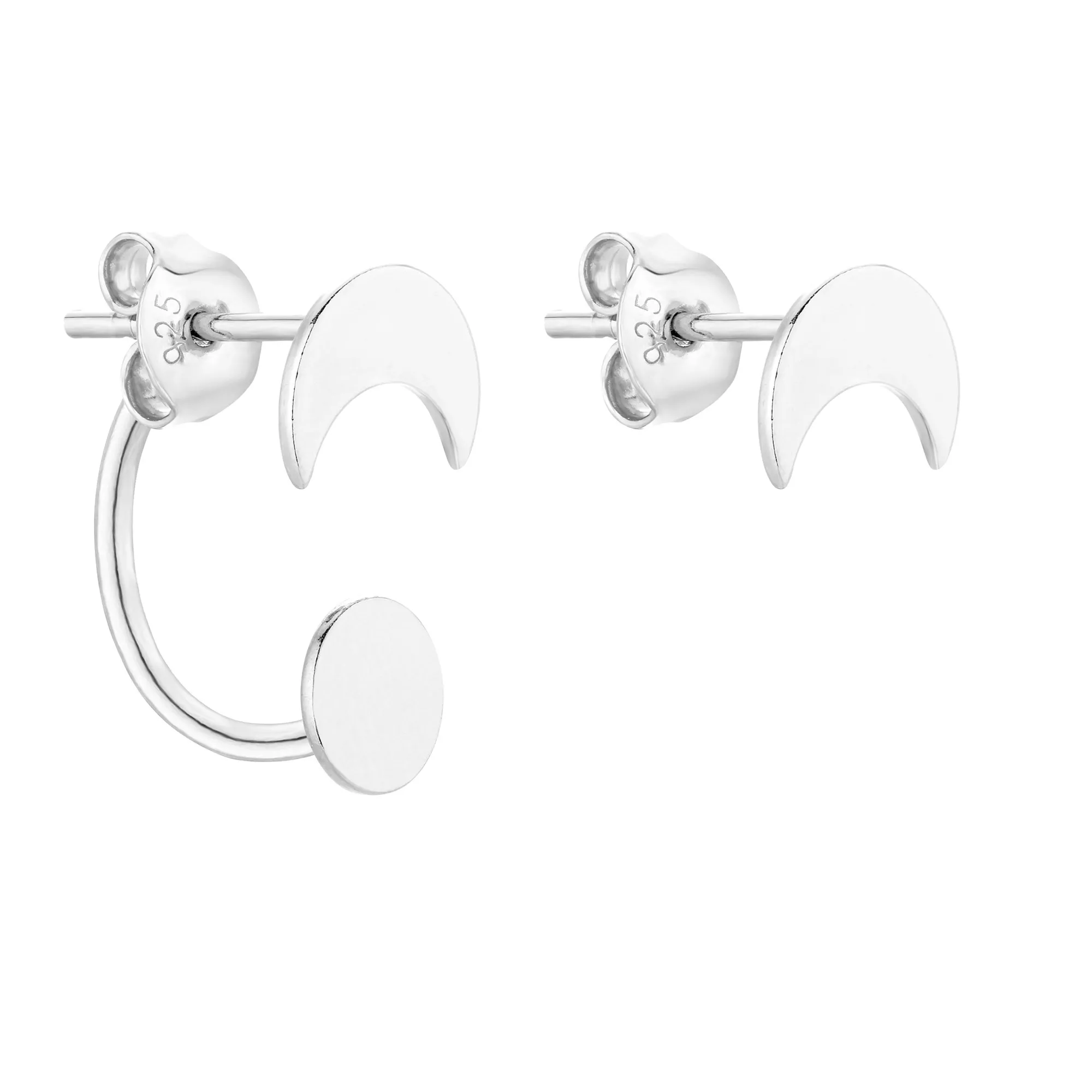 Srebrne asymetryczne kolczyki z księżycem