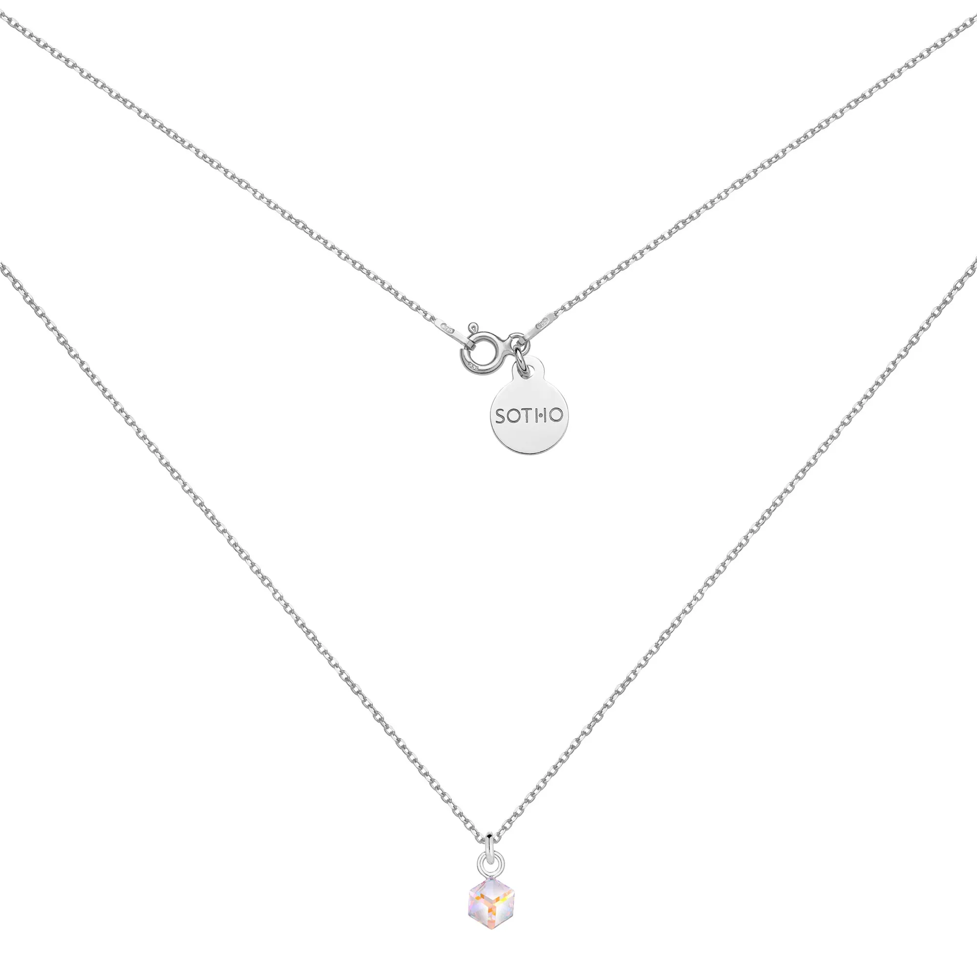 Srebrny naszyjnik z opalizującym kryształkiem SWAROVSKI® CRYSTAL : Długość - 45 cm