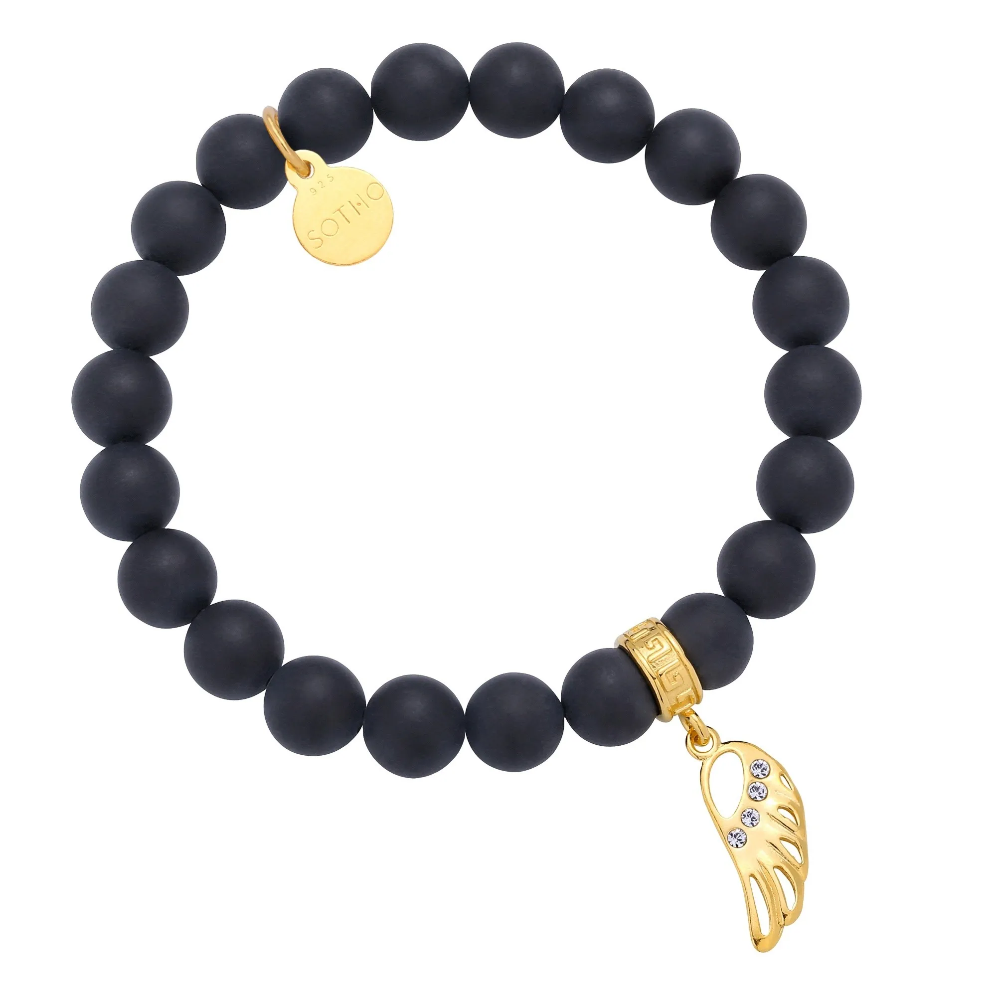 Czarna bransoletka z onyksu i skrzydełka wysadzanego SWAROVSKI® CRYSTAL