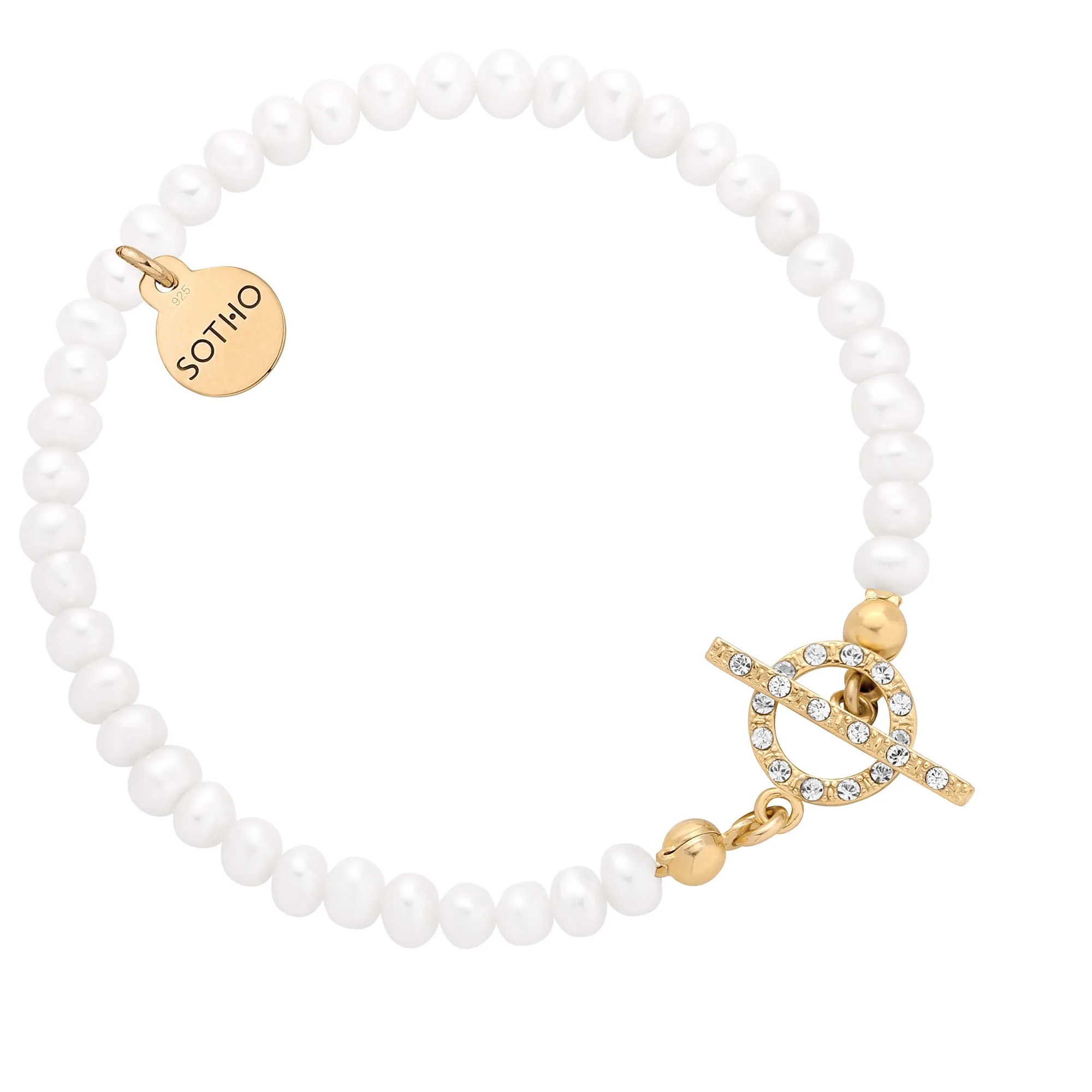 Złota bransoletka z pereł naturalnych z ozdobnym zapięciem z kryształkami SWAROVSKI® CRYSTAL