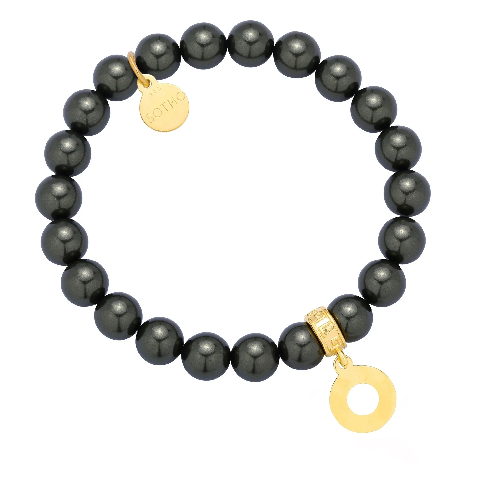 Grafitowa bransoletka perły SWAROVSKI® CRYSTAL ze złotą karmą