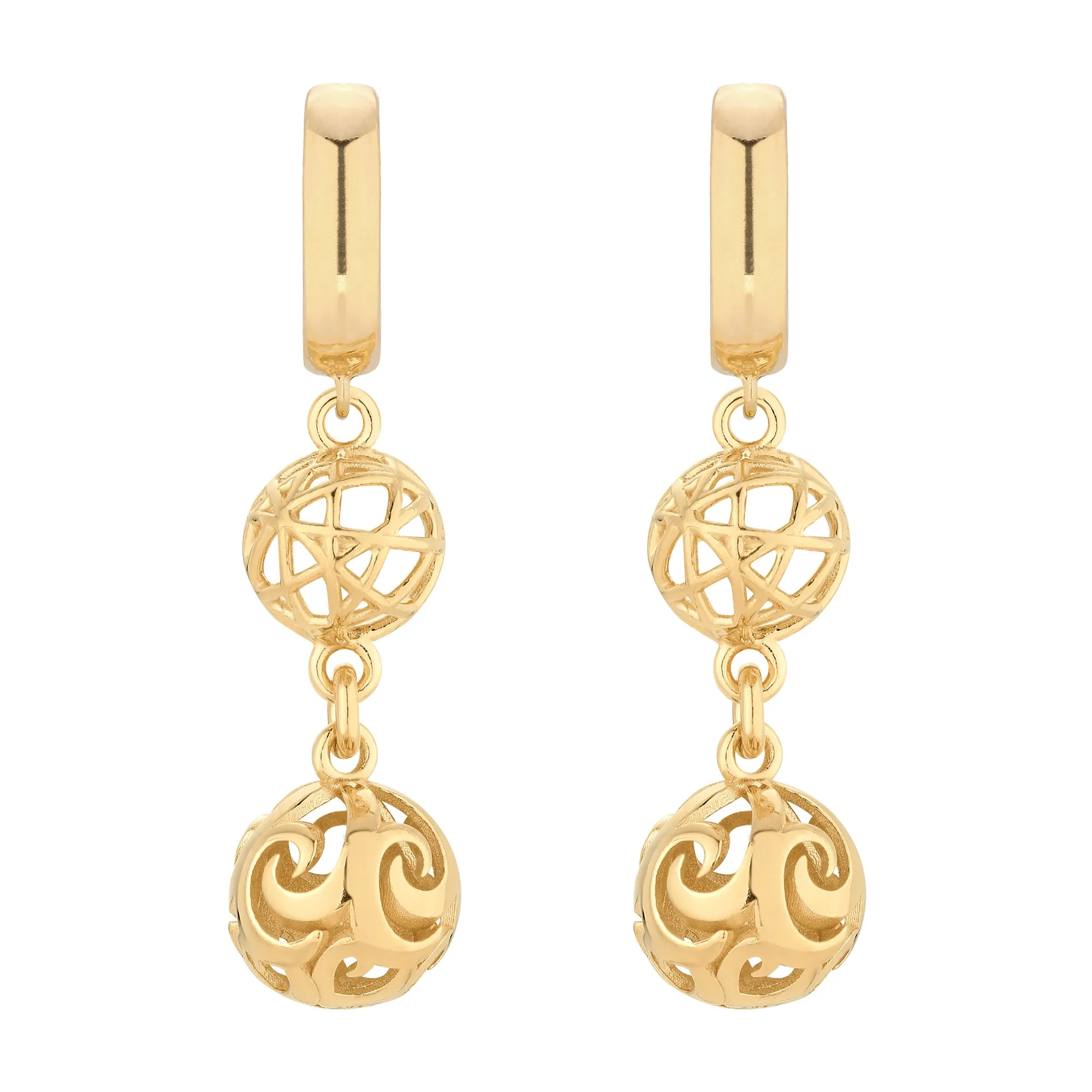 Złote długie kolczyki z ozdobnymi zawieszkami