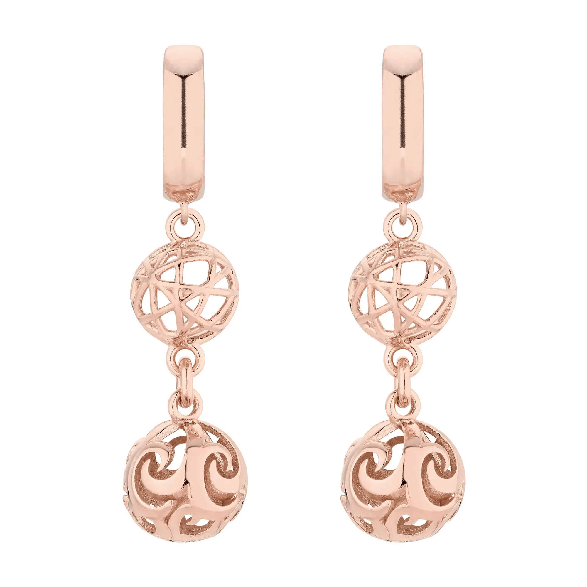 Długie kolczyki z różowego złota z ozdobnymi zawieszkami