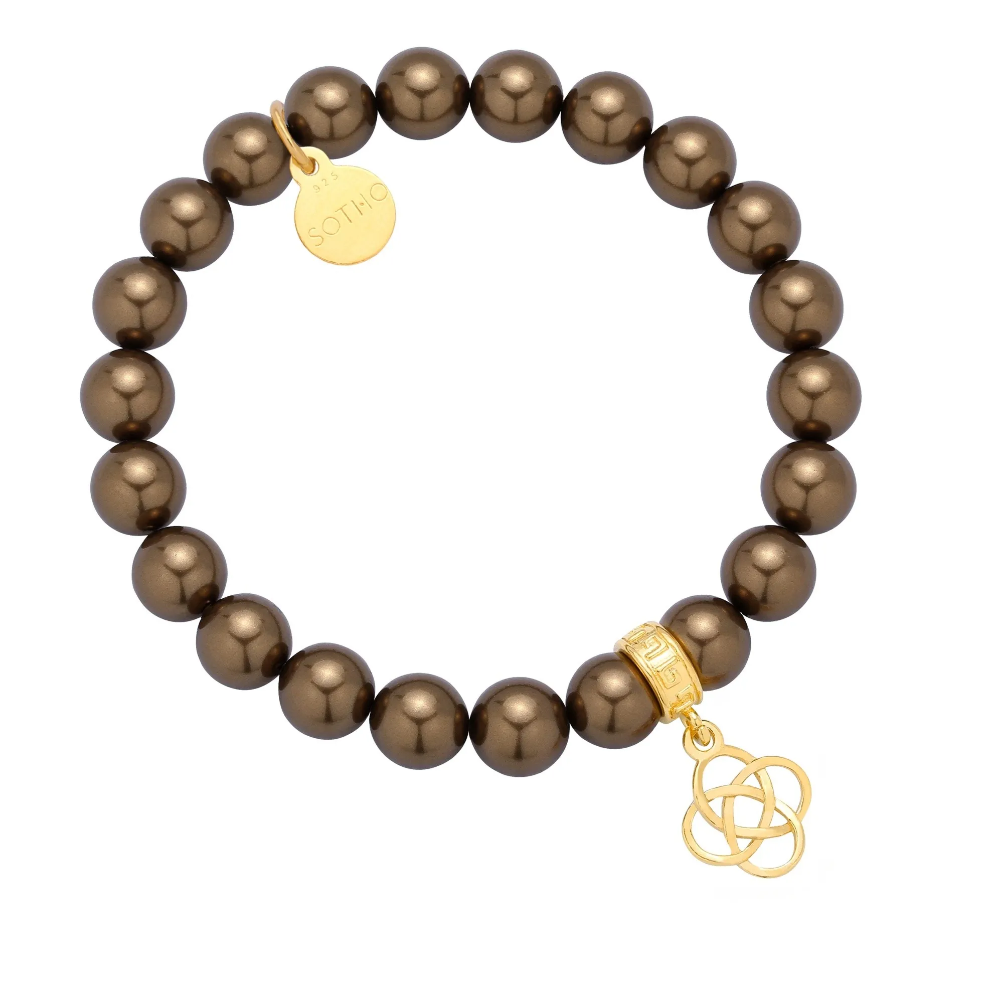 Brązowa bransoletka perły SWAROVSKI® CRYSTAL ze złotą rozetką