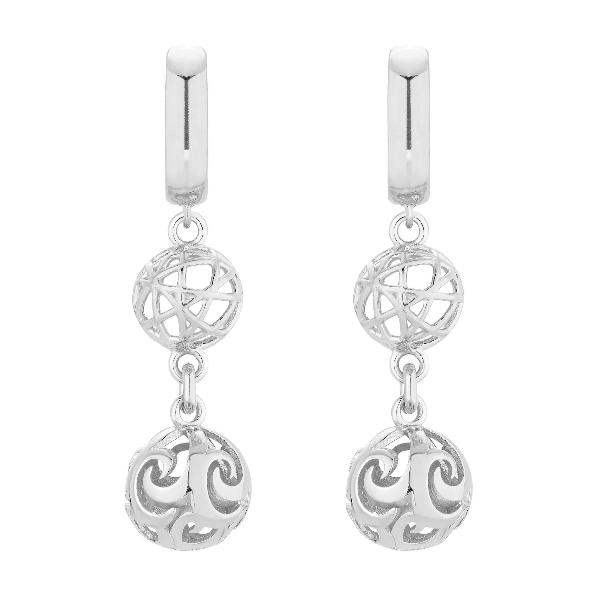 Srebrne długie kolczyki z ozdobnymi zawieszkami