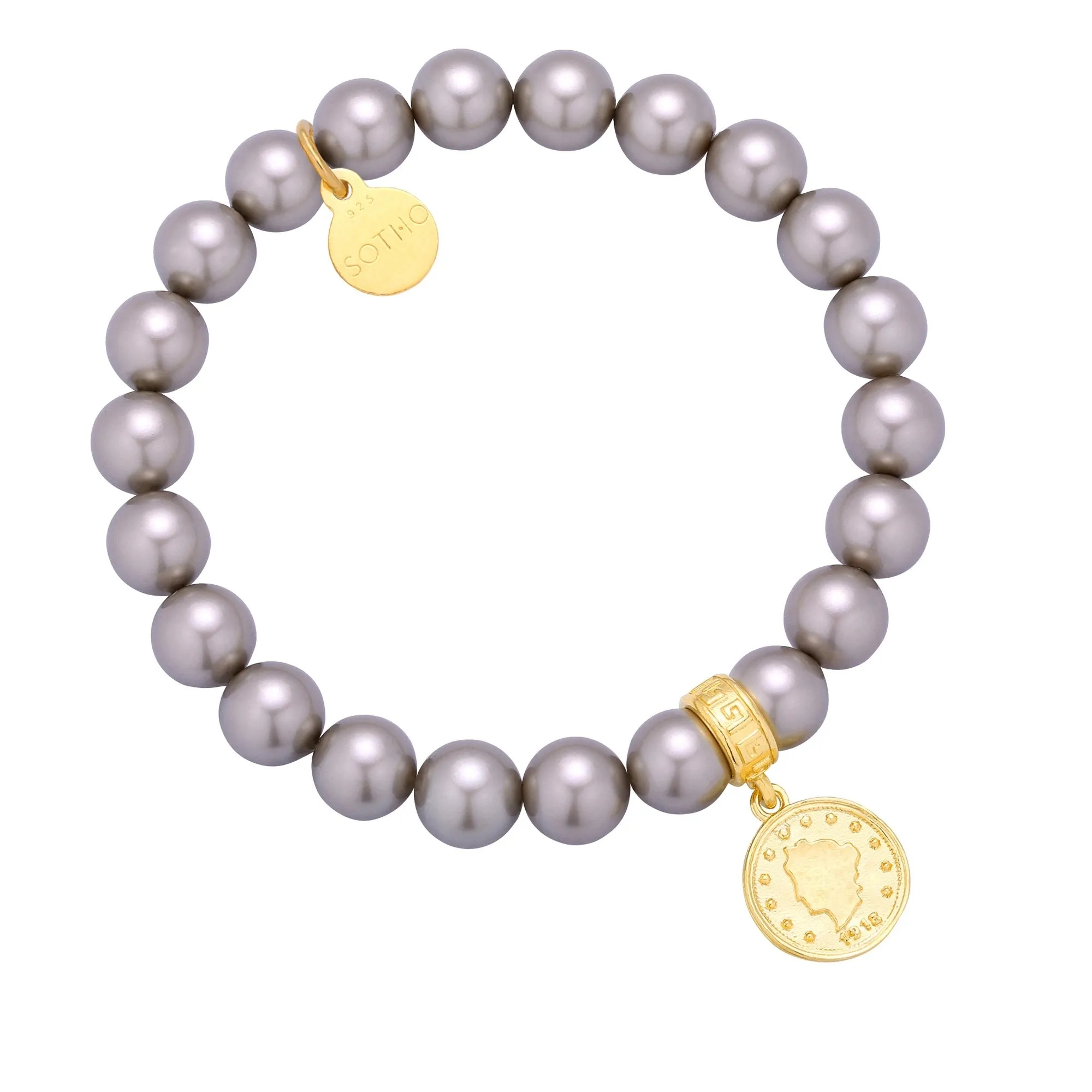 Wrzosowa bransoletka perły SWAROVSKI® CRYSTAL ze złotą monetą