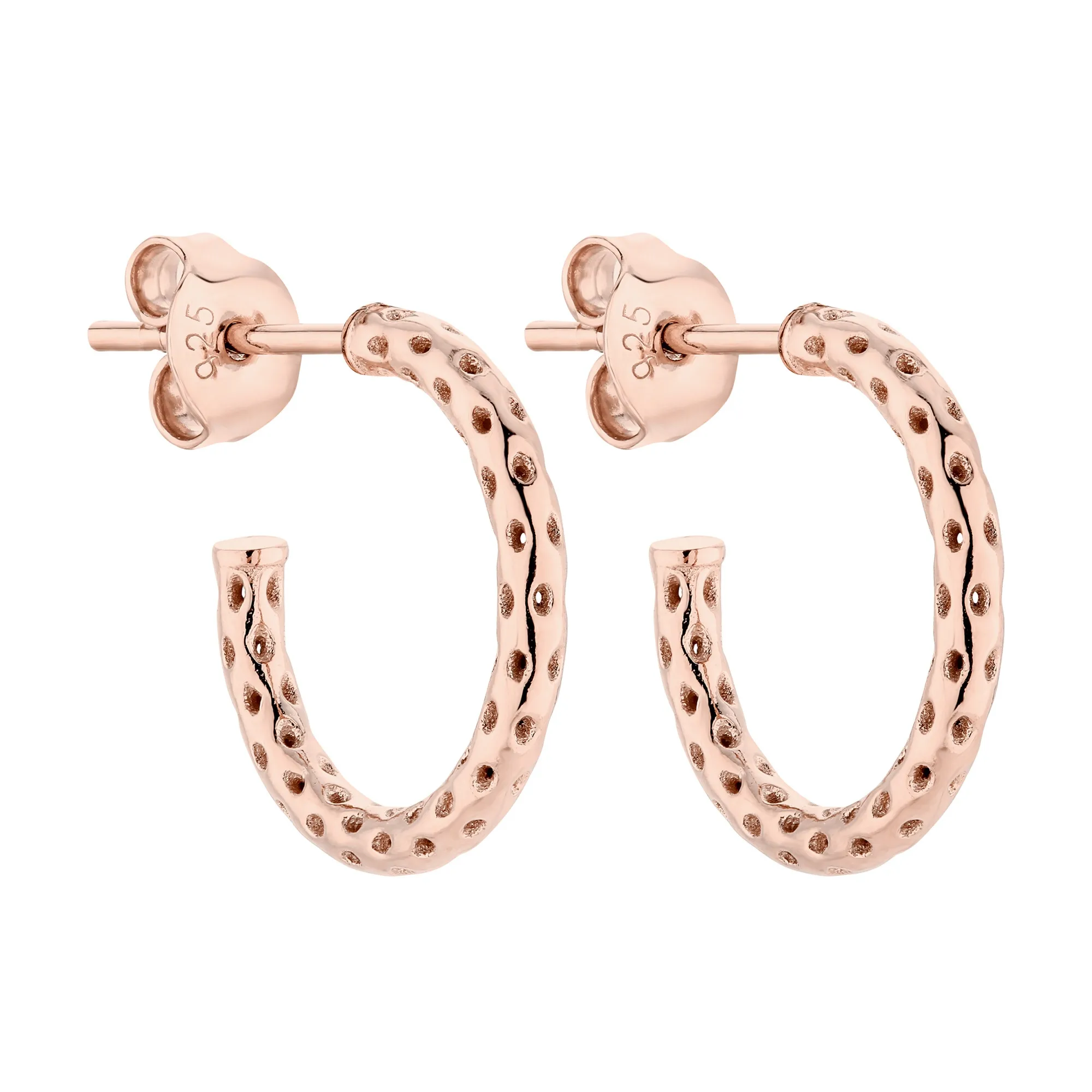 Ażurowe kolczyki półkola z różowego złota