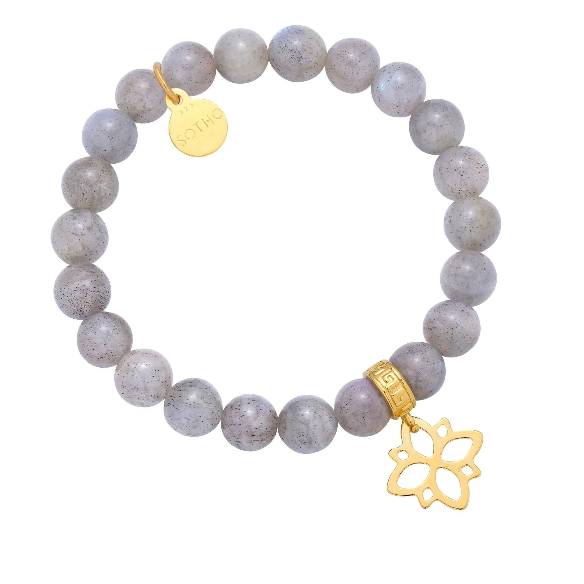 Bransoletka z labradorytu zdobionego złotą ażurową rozetką