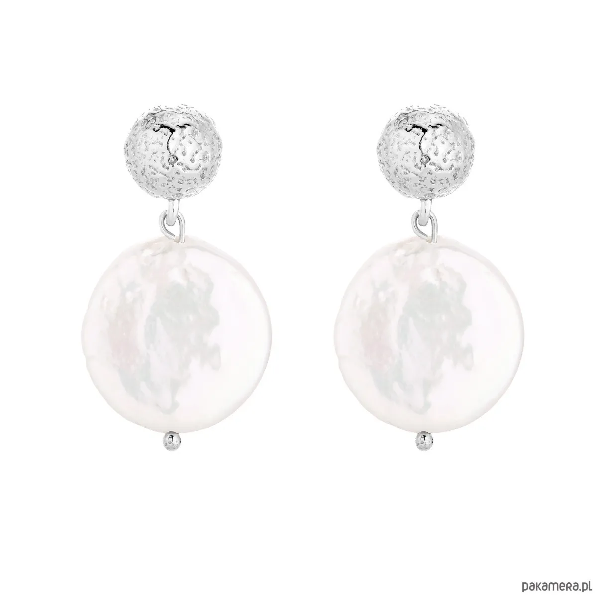 Srebrne kolczyki z dużymi płaskimi perłami