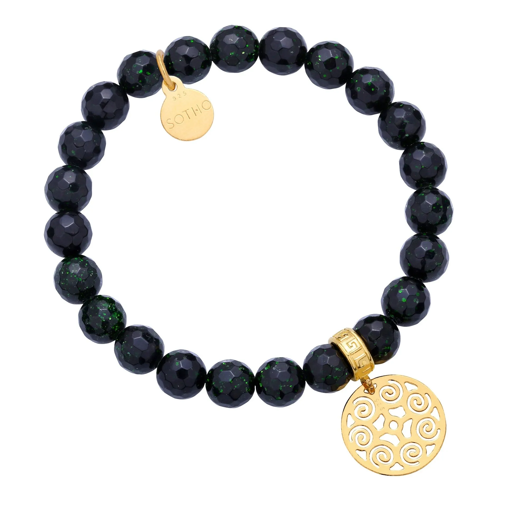 Ciemno zielona bransoletka szmaragdy Nilu zdobione złotą rozetką