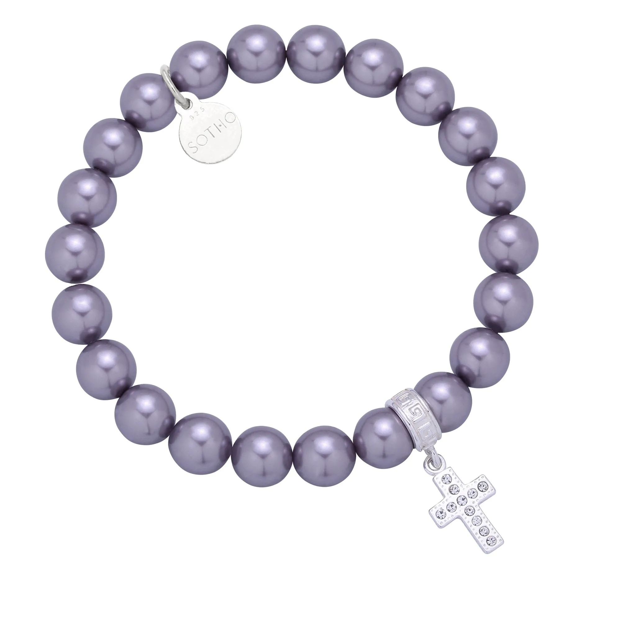 Wrzosowa bransoletka z pereł i krzyżyka wysadzanego SWAROVSKI® CRYSTAL