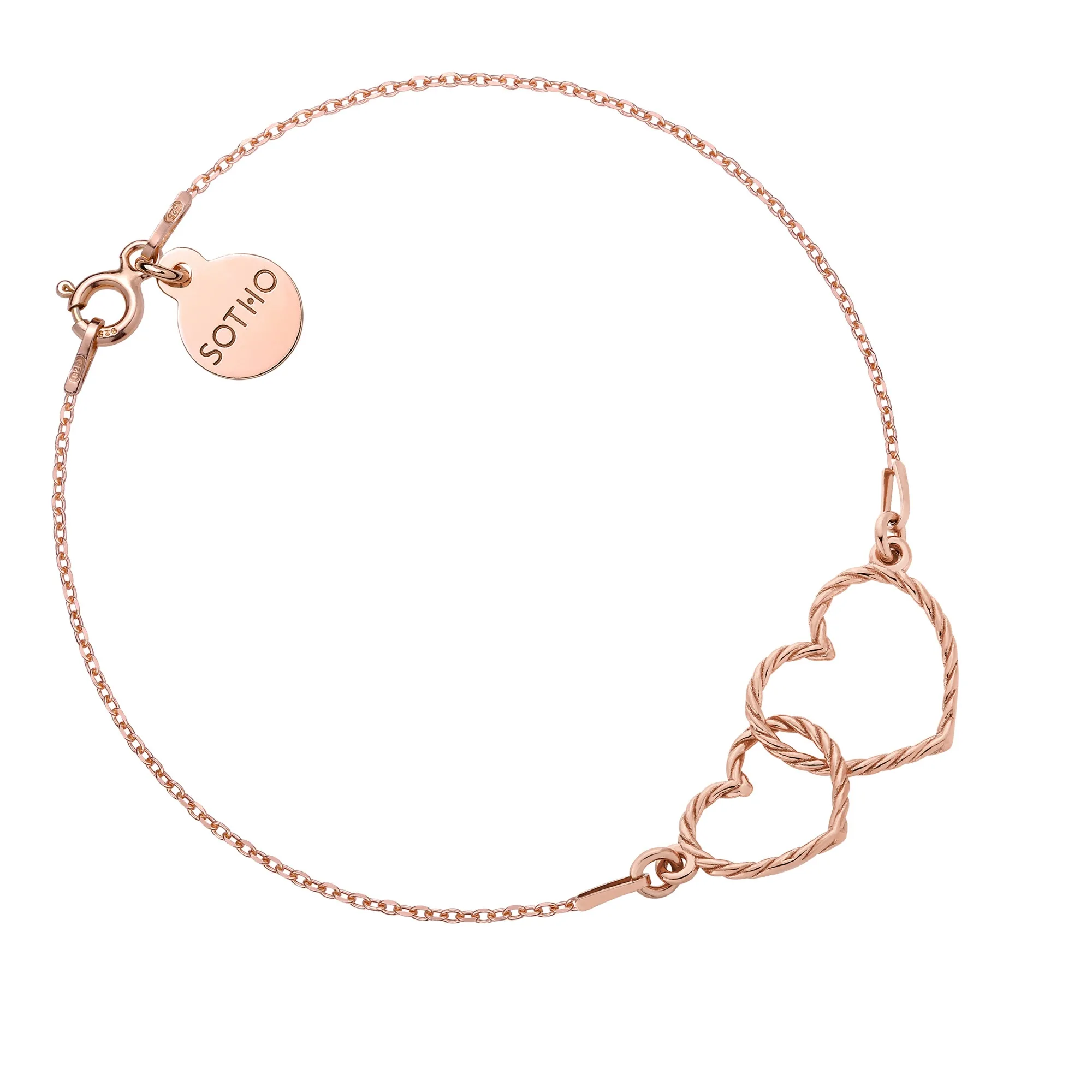 Bransoletka z dwoma sercami z różowego złota