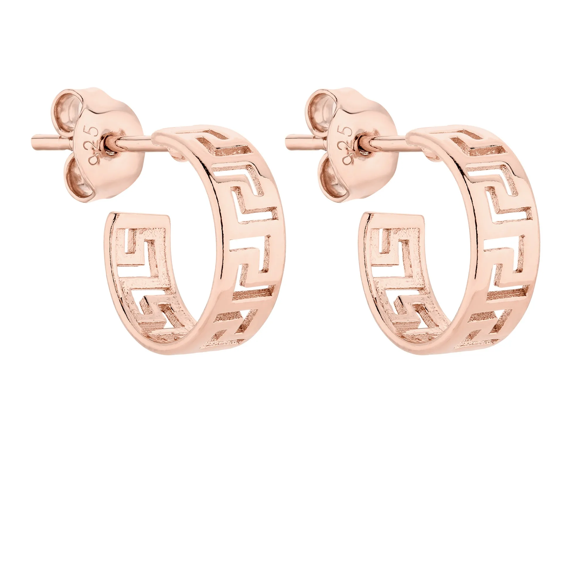 Małe kolczyki z greckim wzorem z różowego złota