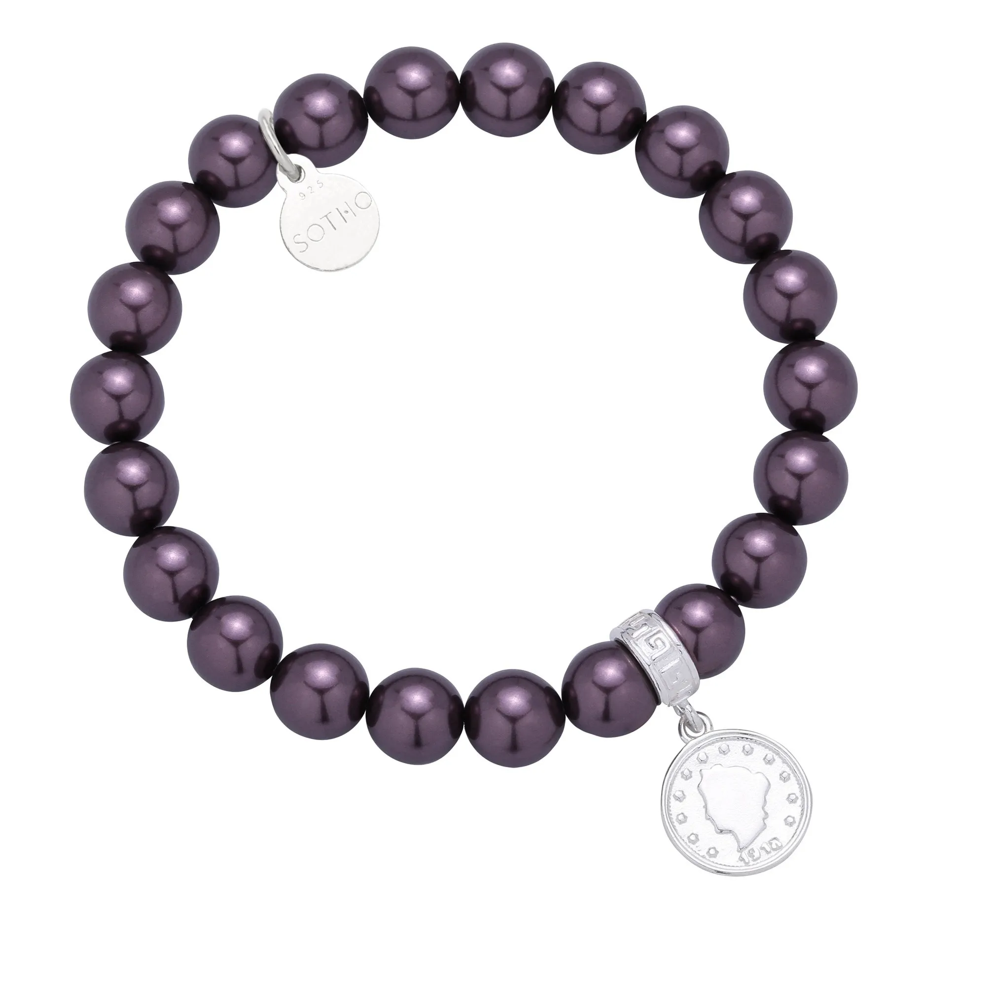 Fioletowa bransoletka perły SWAROVSKI® CRYSTAL ze srebrną monetą