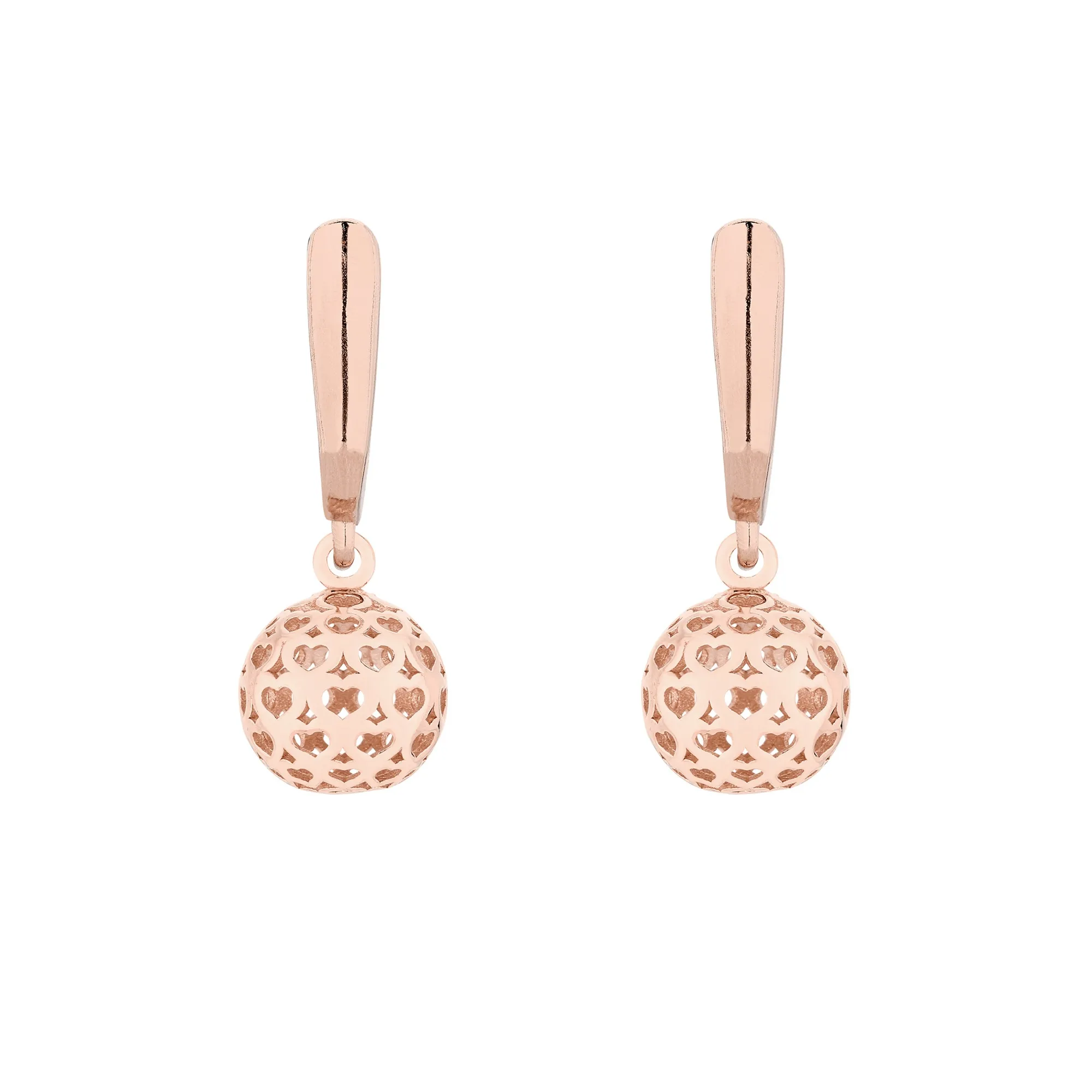 Kolczyki z kulkami w serca z różowego złota
