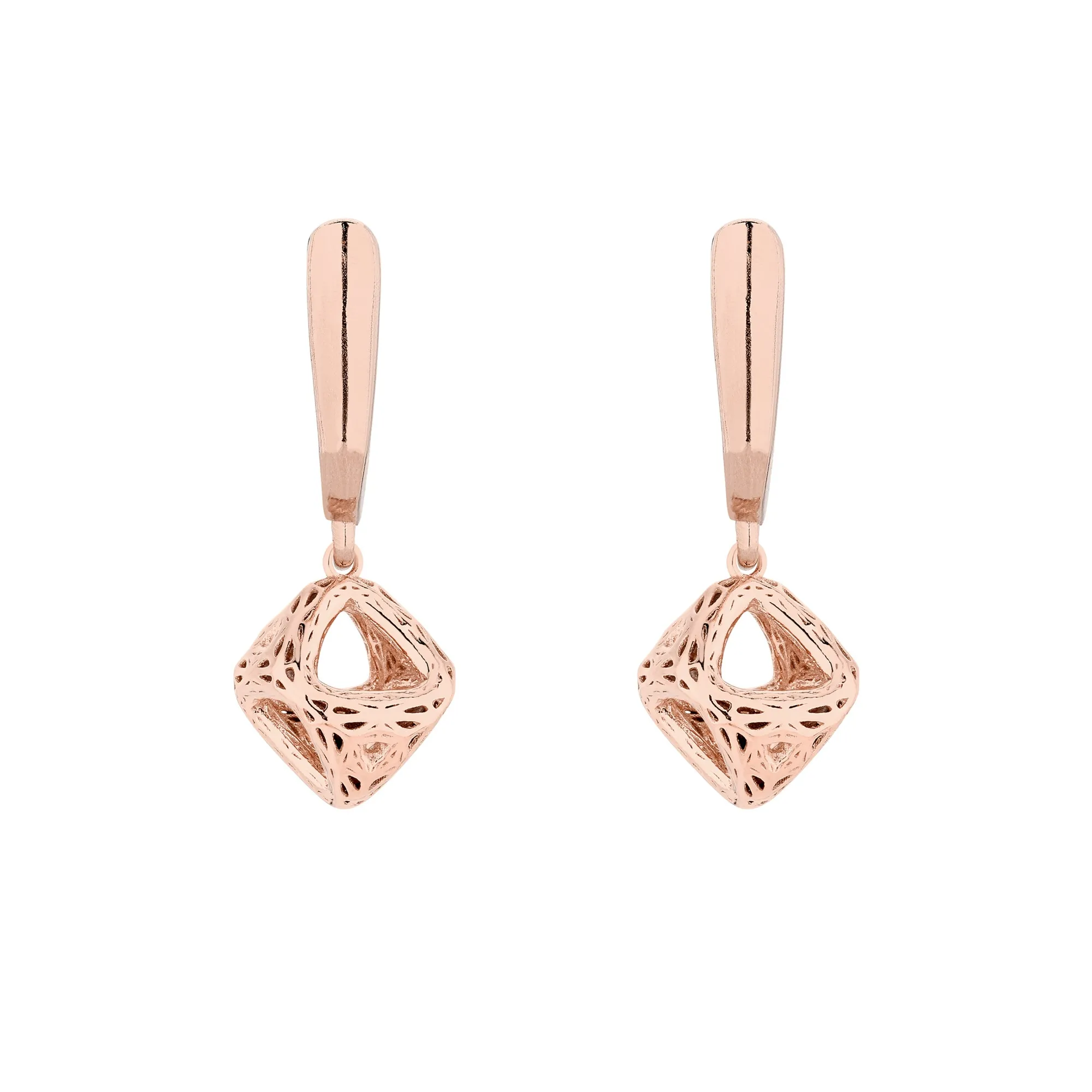 Kolczyki z ażurowymi zawieszkami z różowego złota