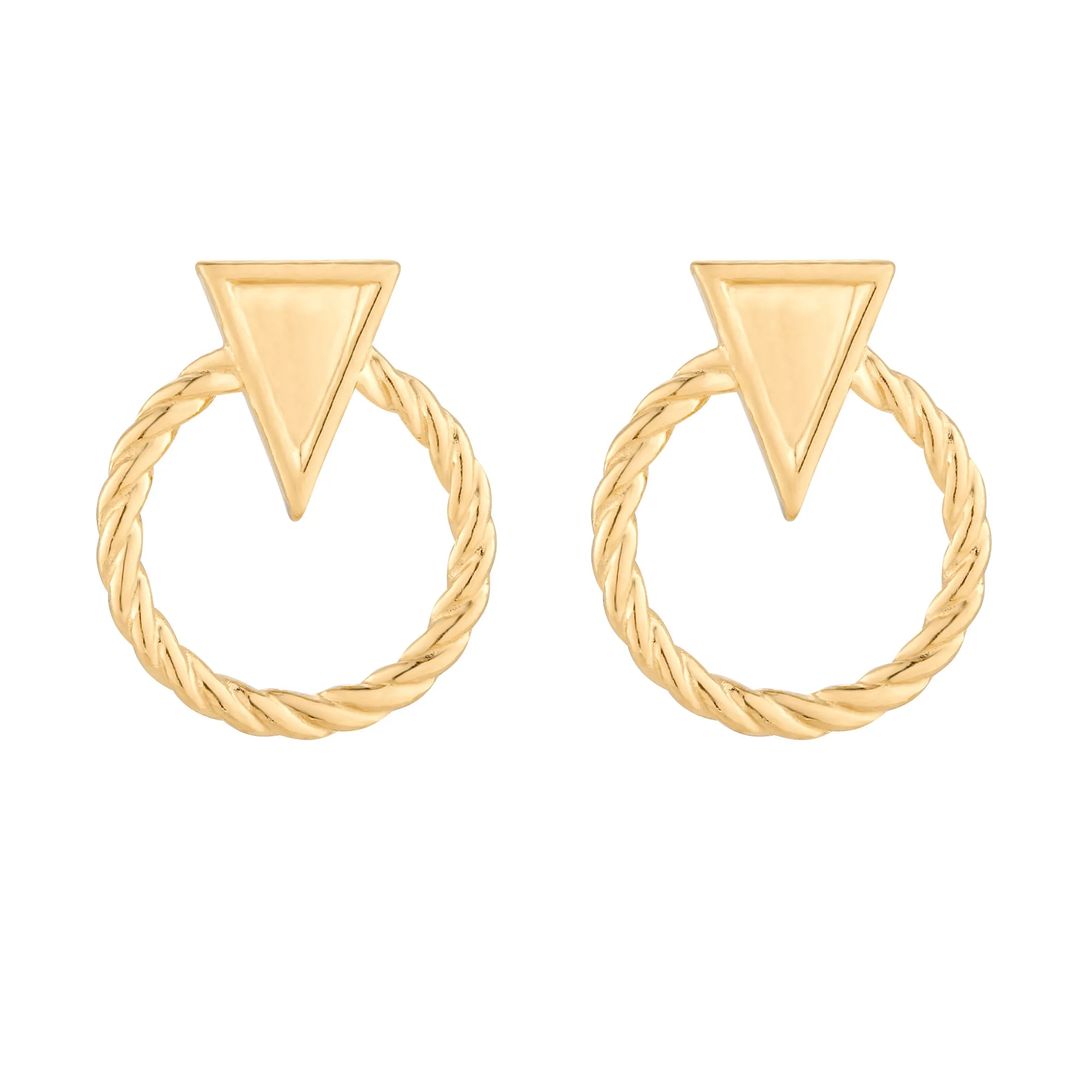 Złote kolczyki obręcze z trójkątem