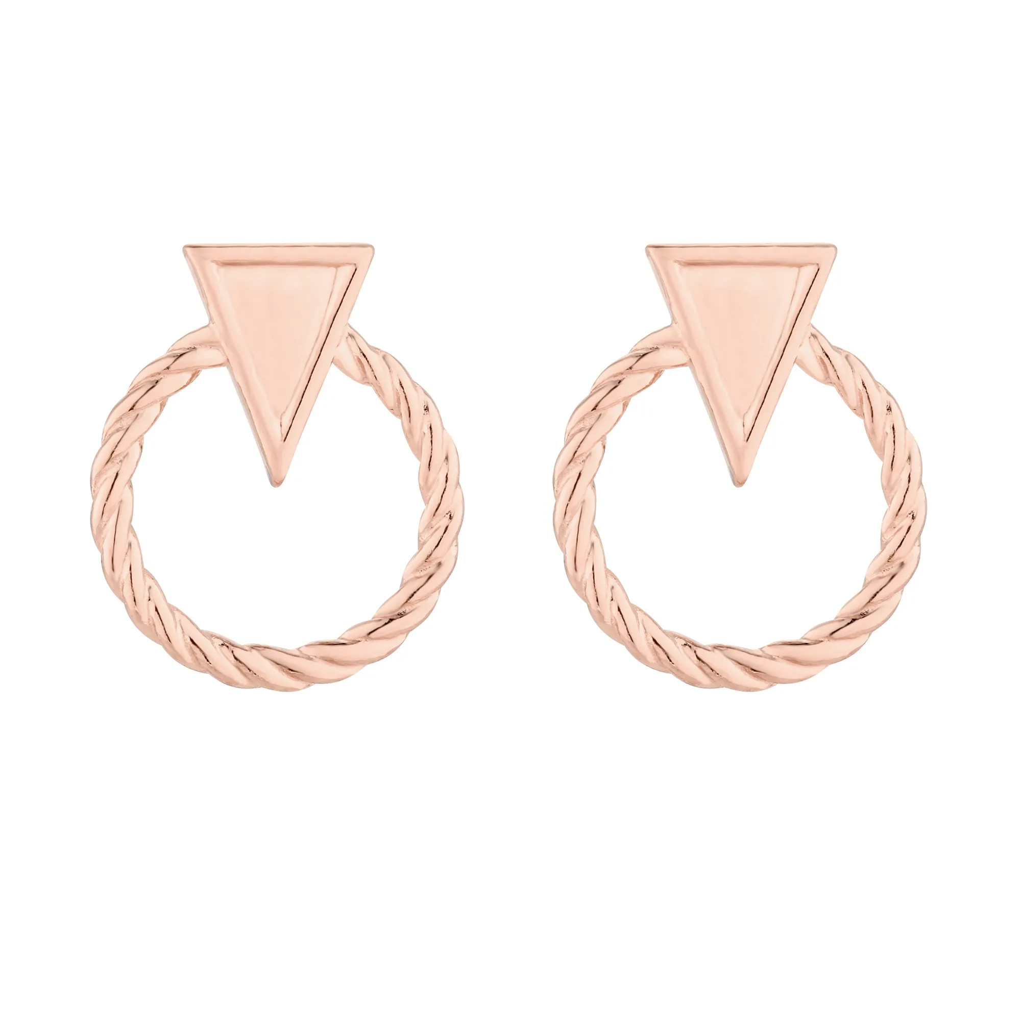 Kolczyki obręcze z trójkątem z różowego złota