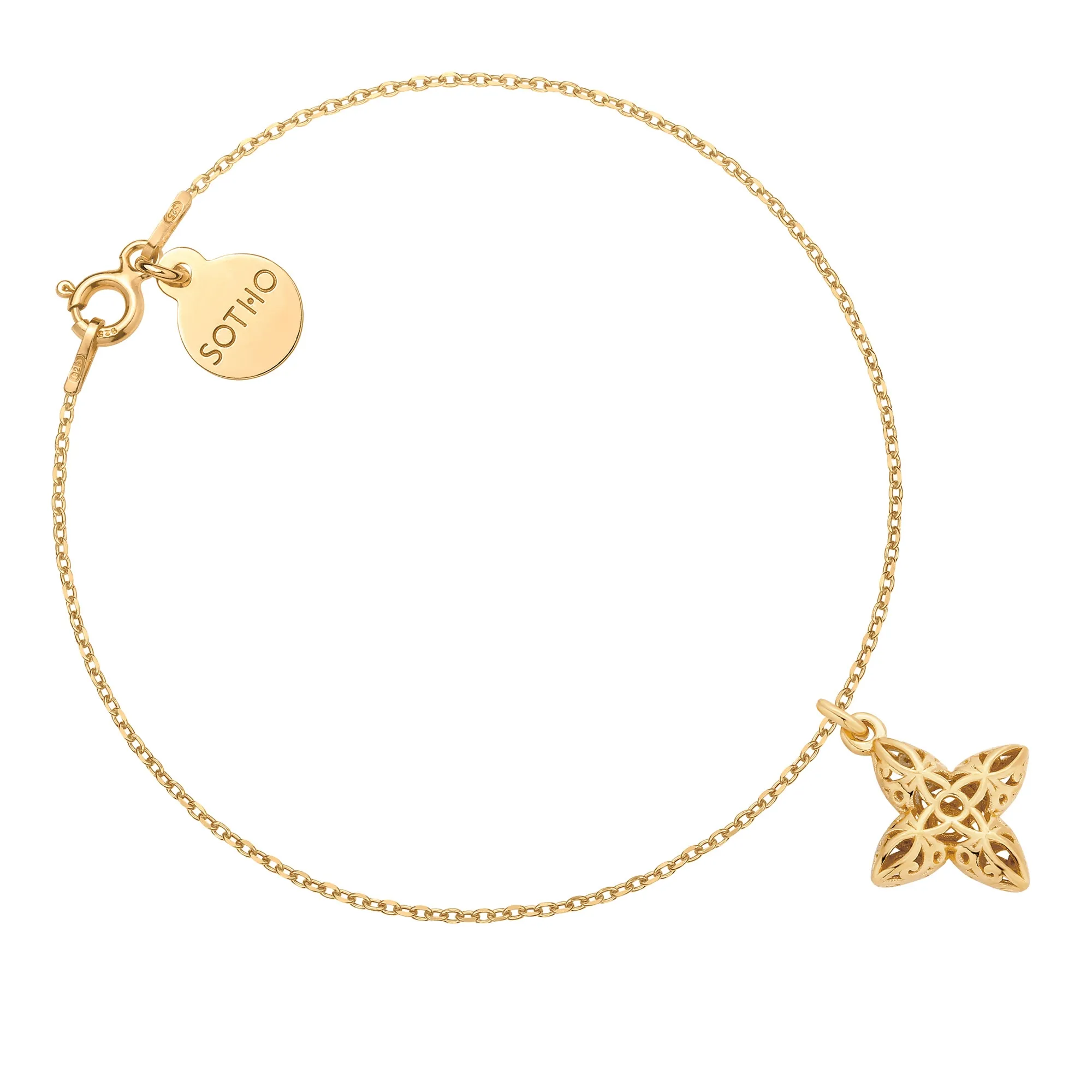 Złota bransoletka z ażurowym kwiatkiem