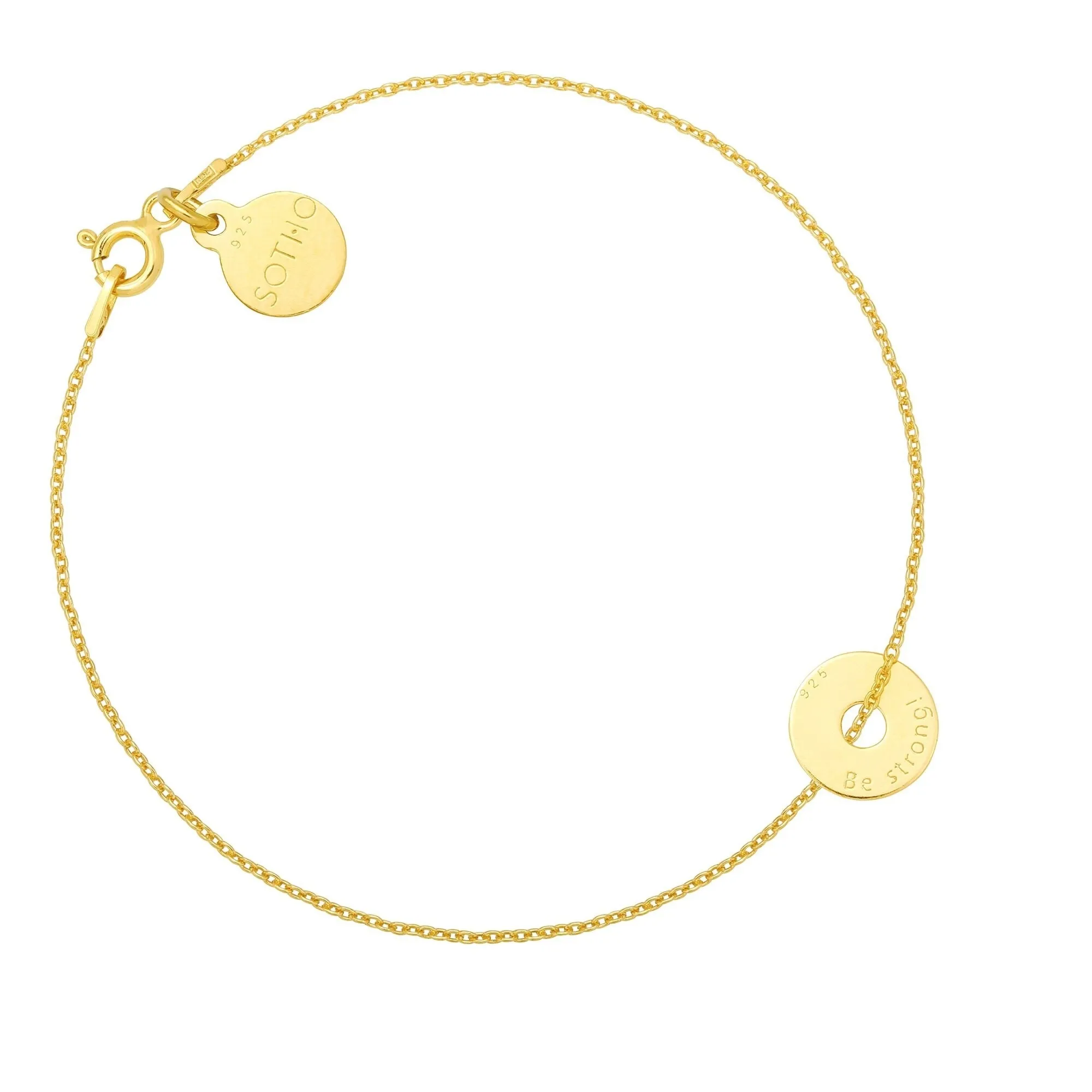 Złota bransoletka z malutką karmą Be strong!