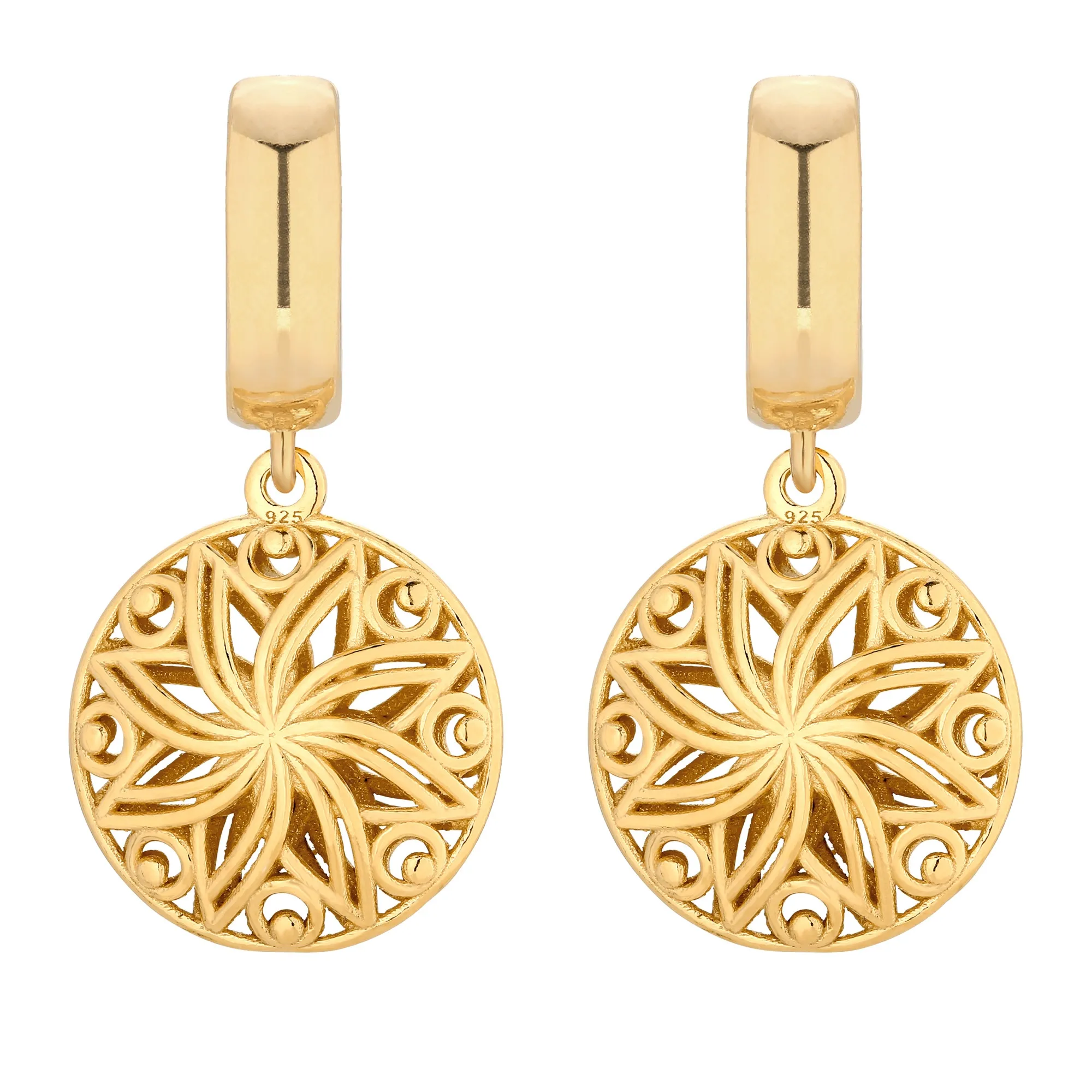 Złote kolczyki z ażurowymi medalionami