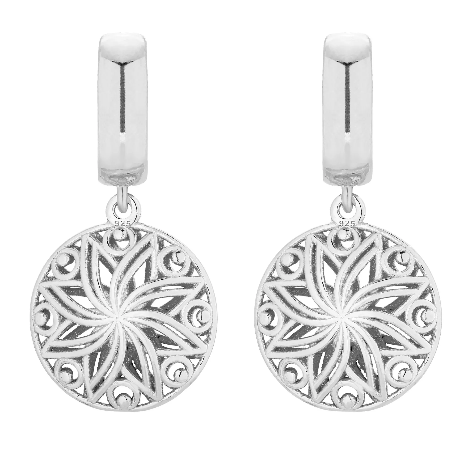 Srebrne kolczyki z ażurowymi medalionami
