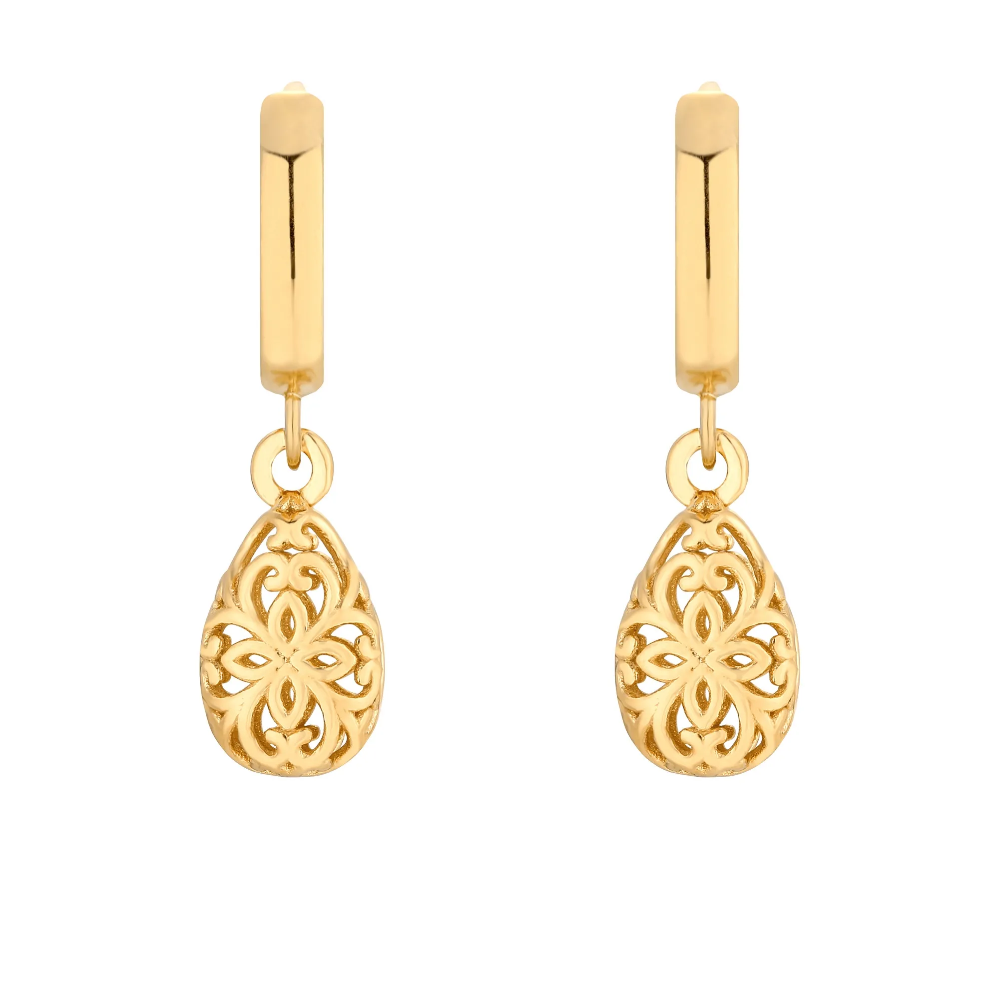 Złote kolczyki z ażurowymi łezkami