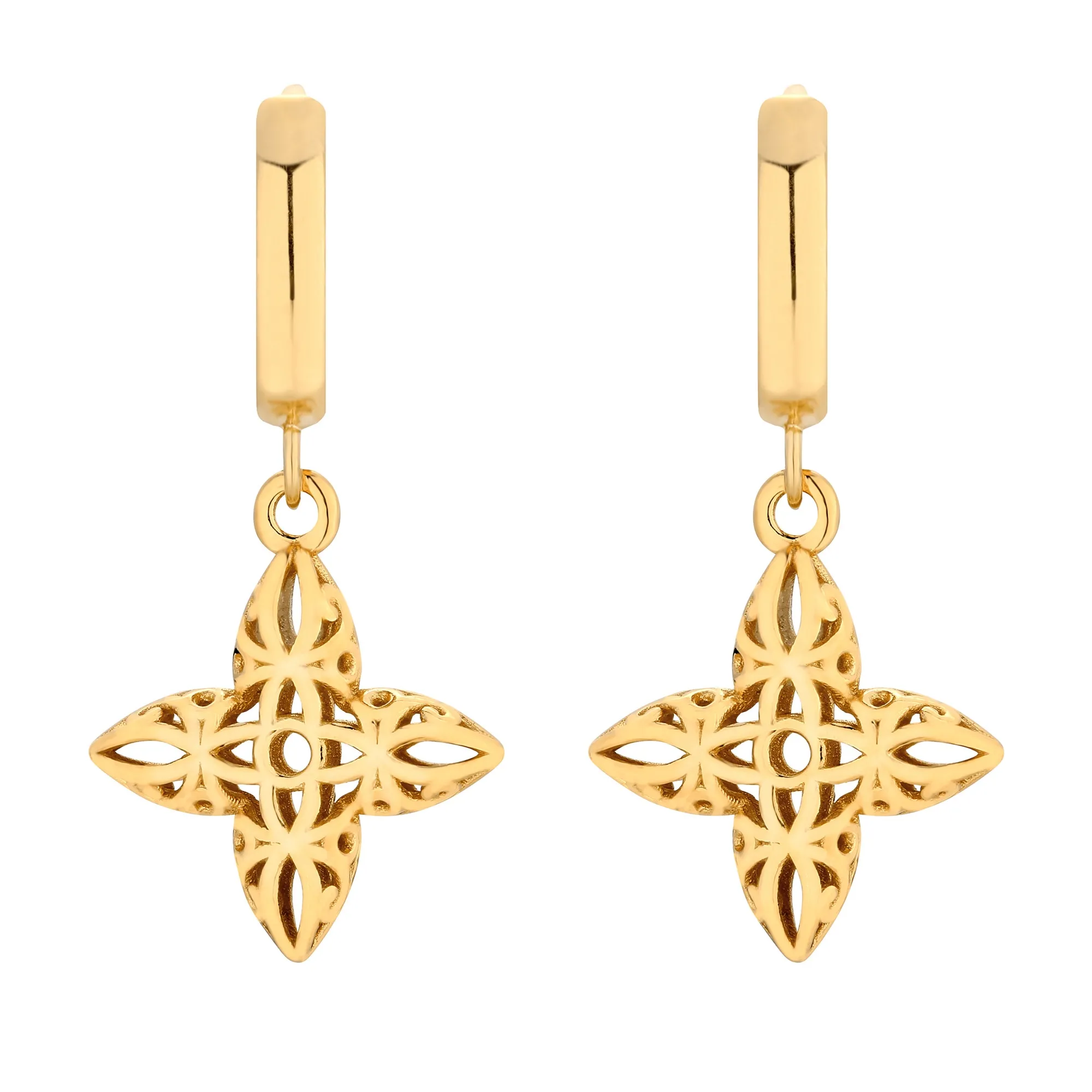 Złote kolczyki z ażurowymi kwiatkami