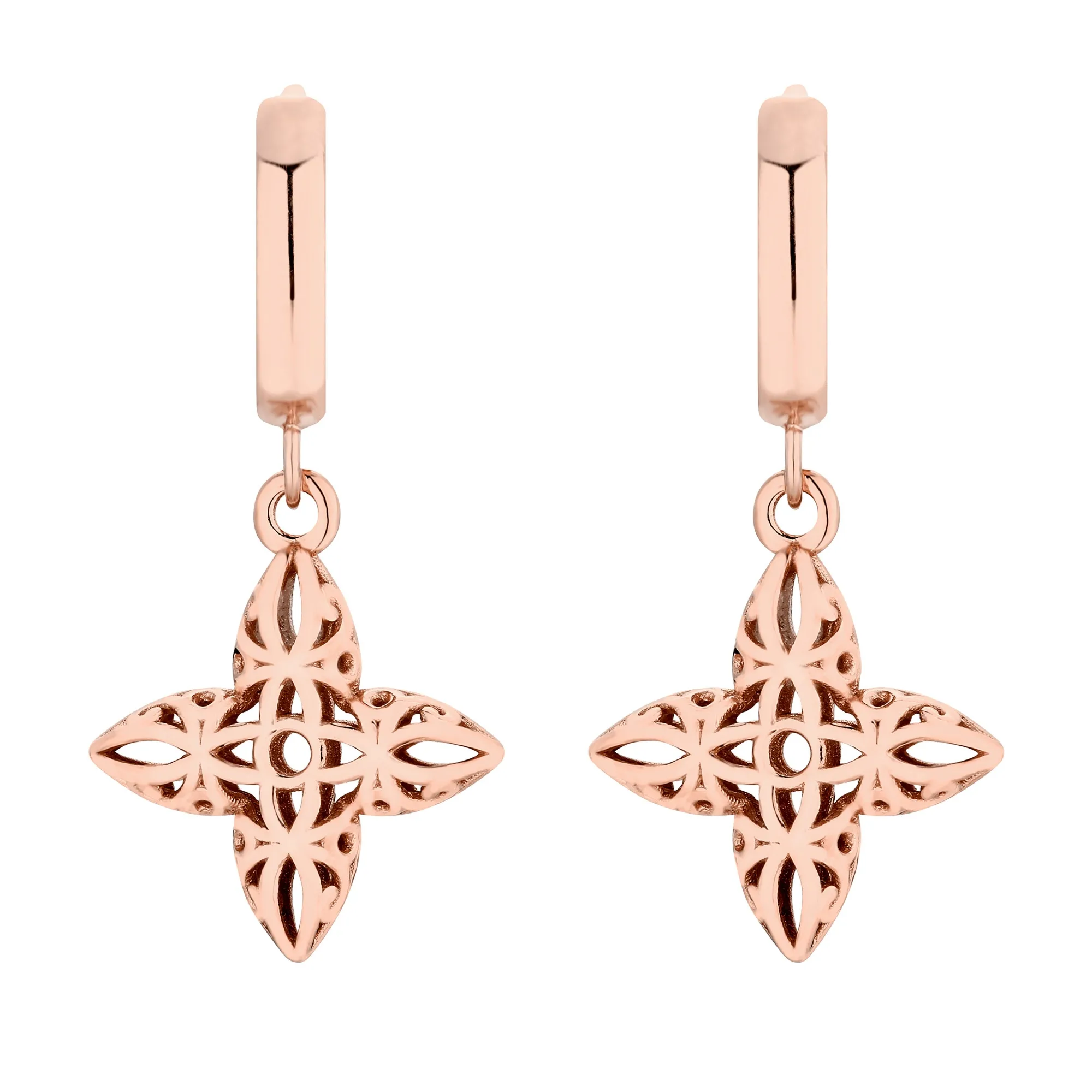 Kolczyki z różowego złota z ażurowymi kwiatkami