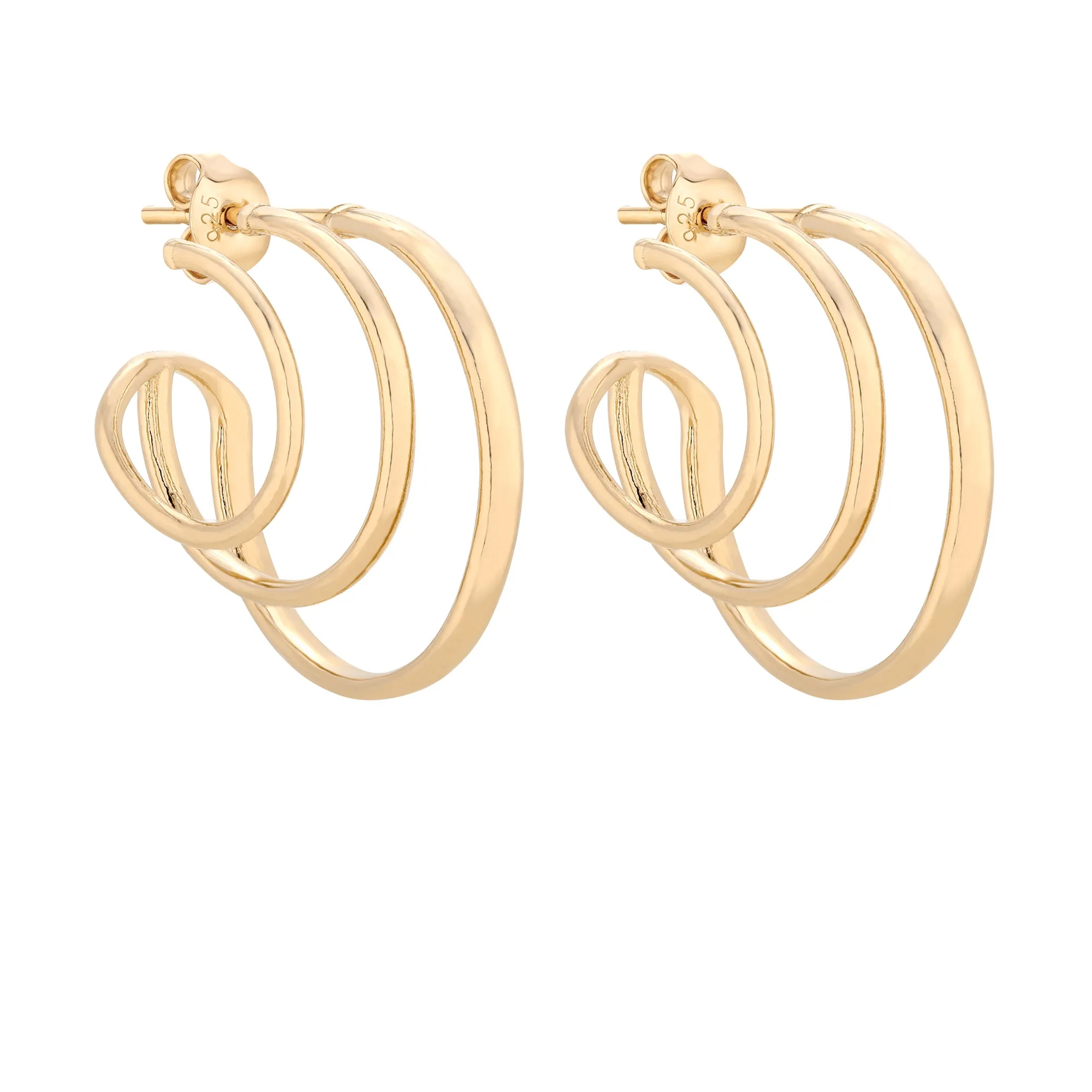 Złote potrójne kolczyki