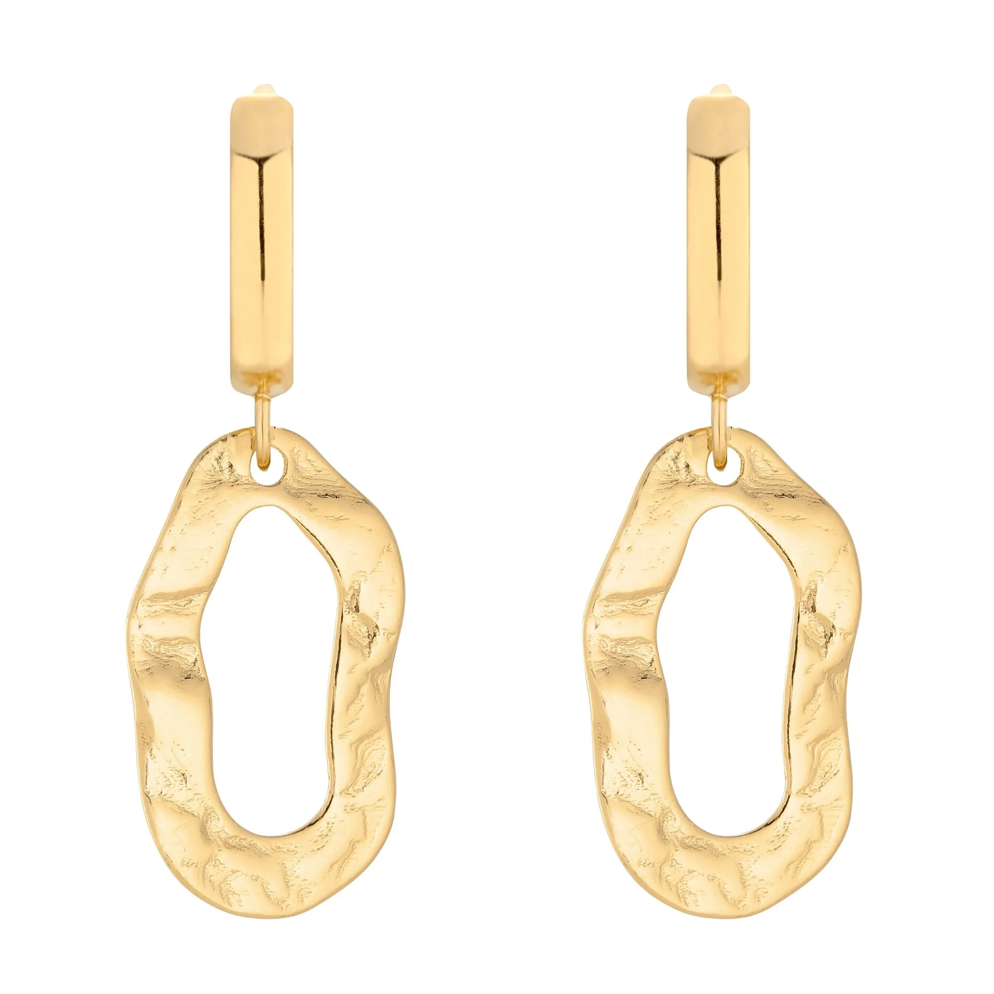 Złote kolczyki z nieregularnymi zawieszkami