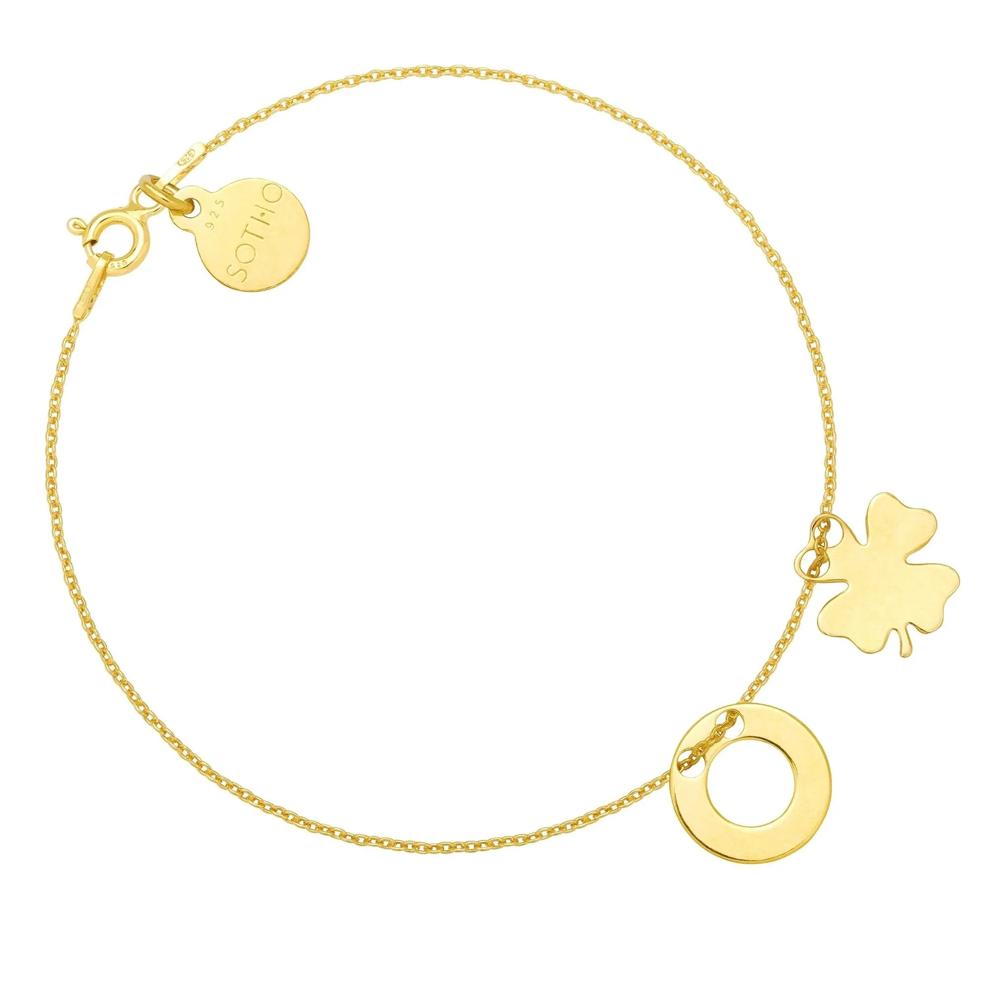 Złota bransoletka z koniczynką i karmą